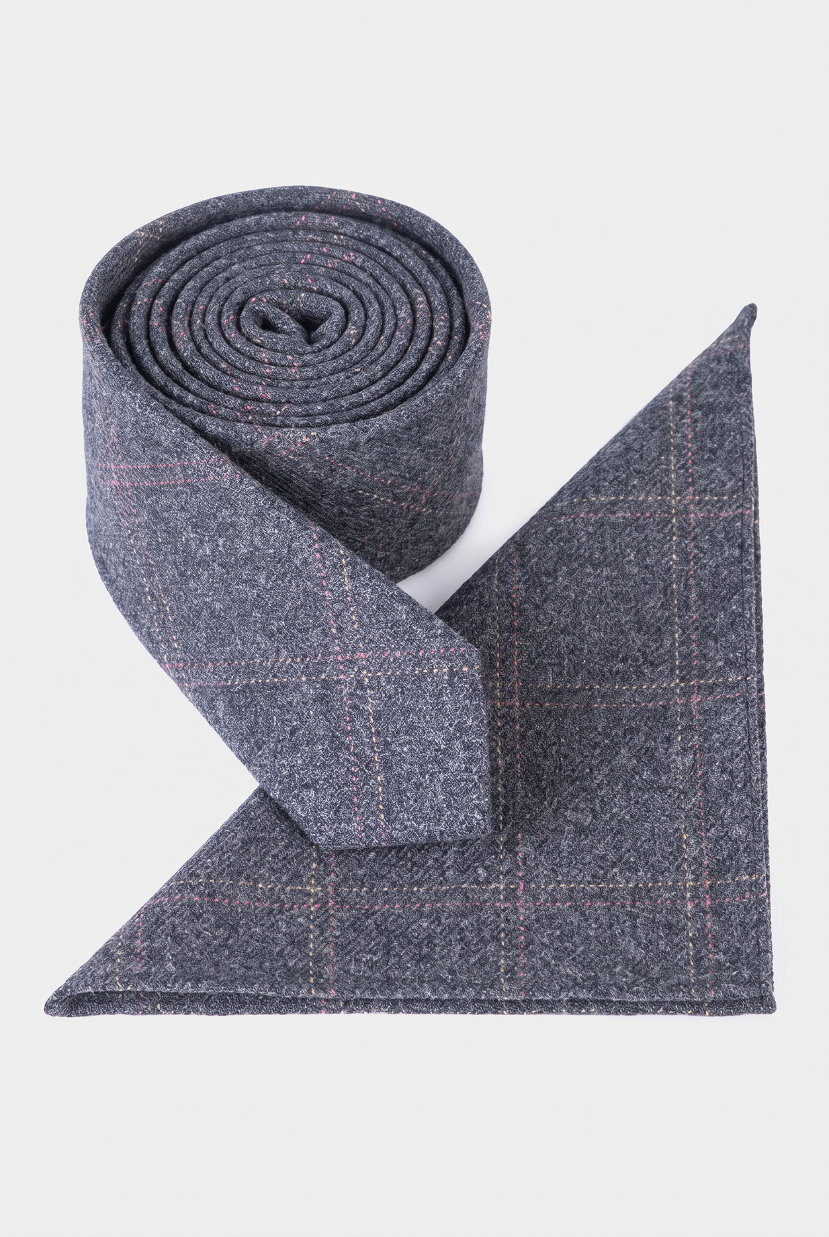 Boys & Men's Tweed Check Slim Tie Set - Charcoal Grey