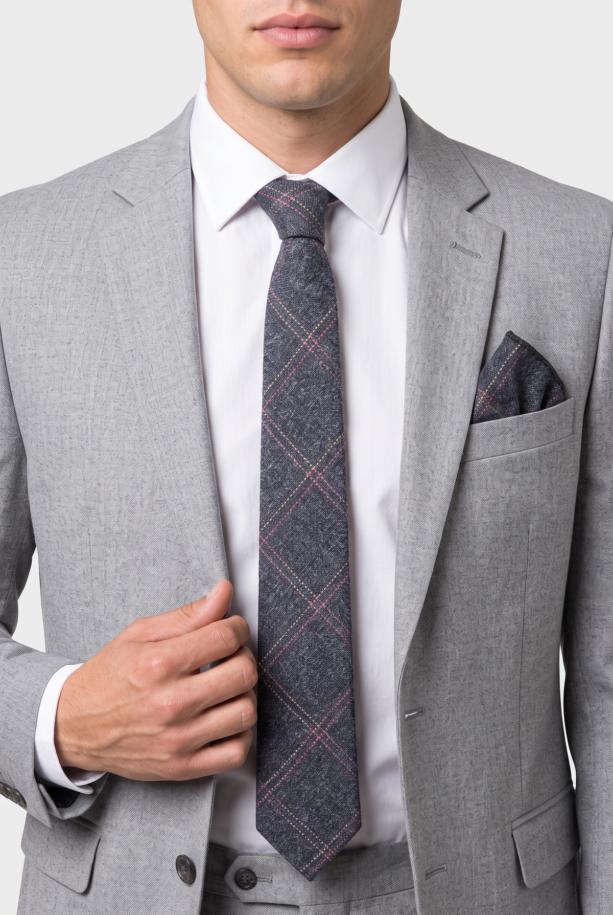 Boys & Men's Tweed Check Slim Tie Set - Charcoal Grey