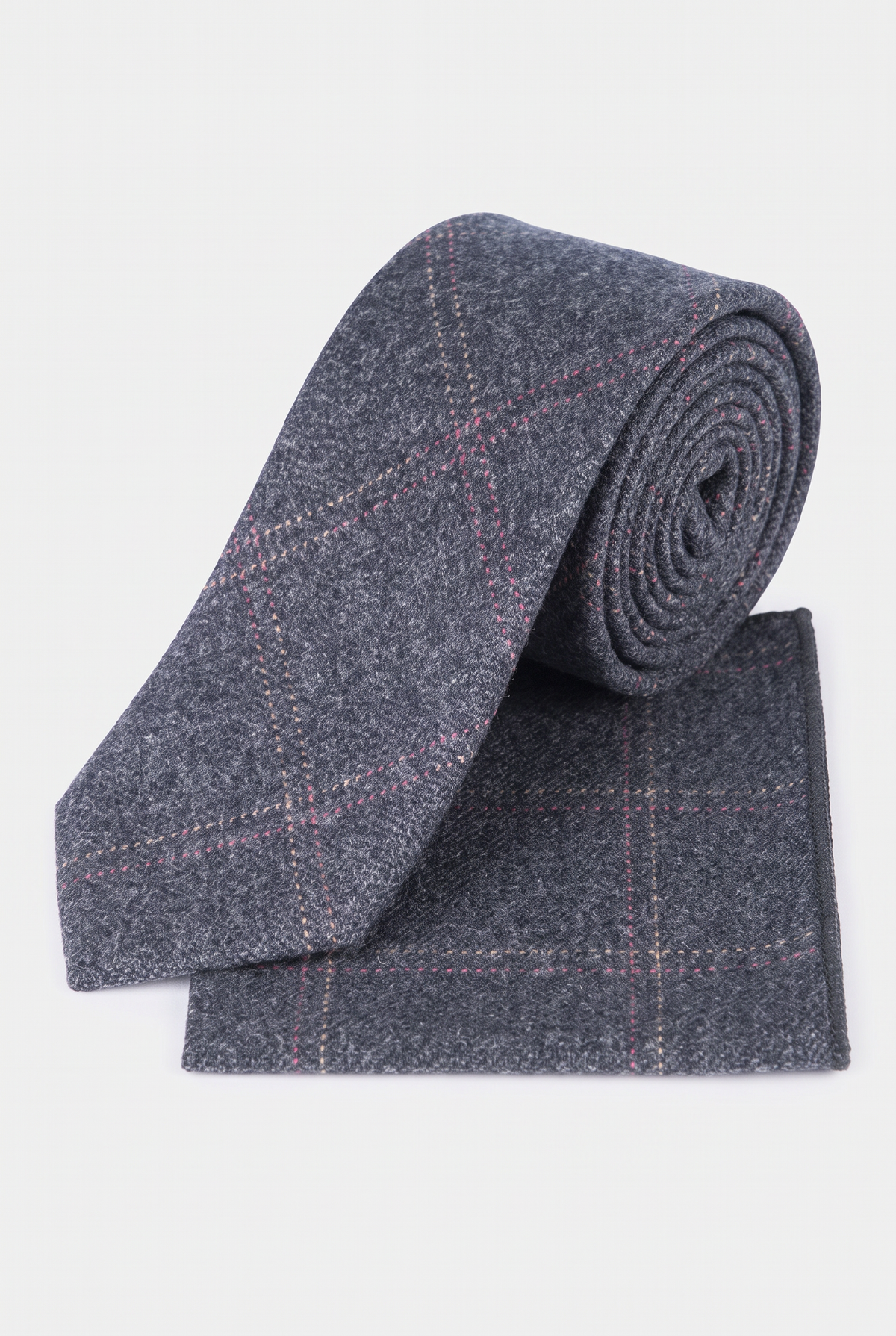 Boys & Men's Tweed Check Slim Tie Set - Charcoal Grey