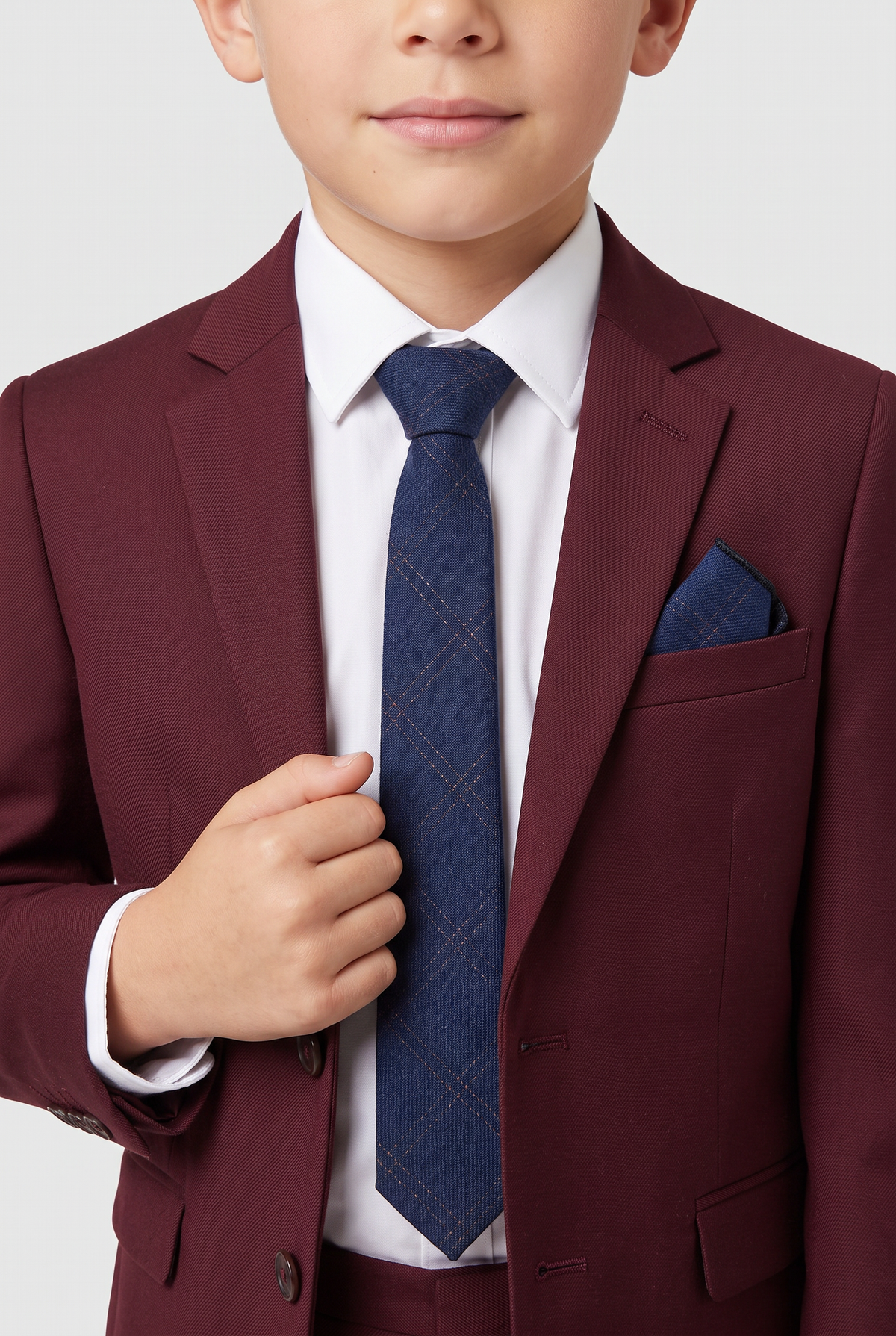 Boys & Men's Tweed Check Slim Tie Set - Navy Blue