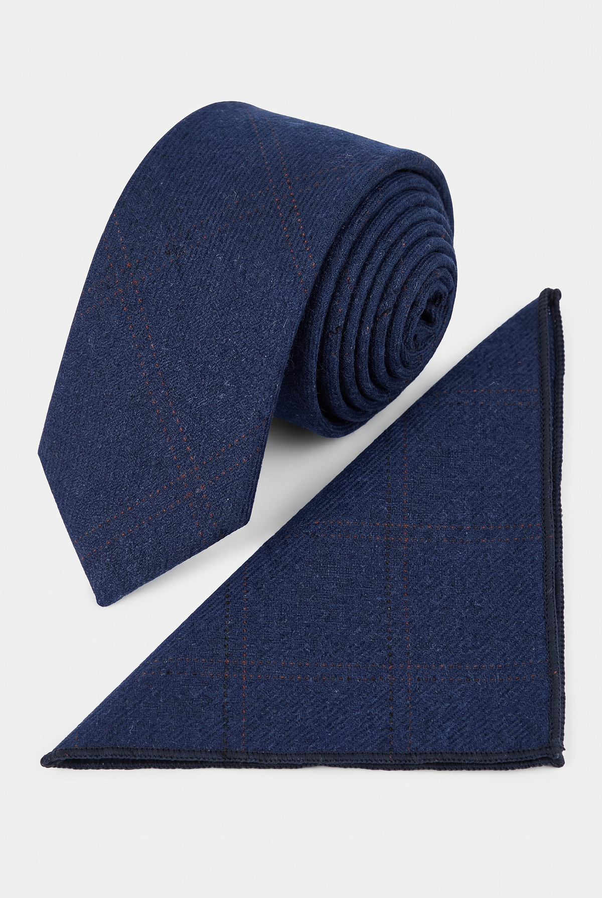 Boys & Men's Tweed Check Slim Tie Set - Navy Blue