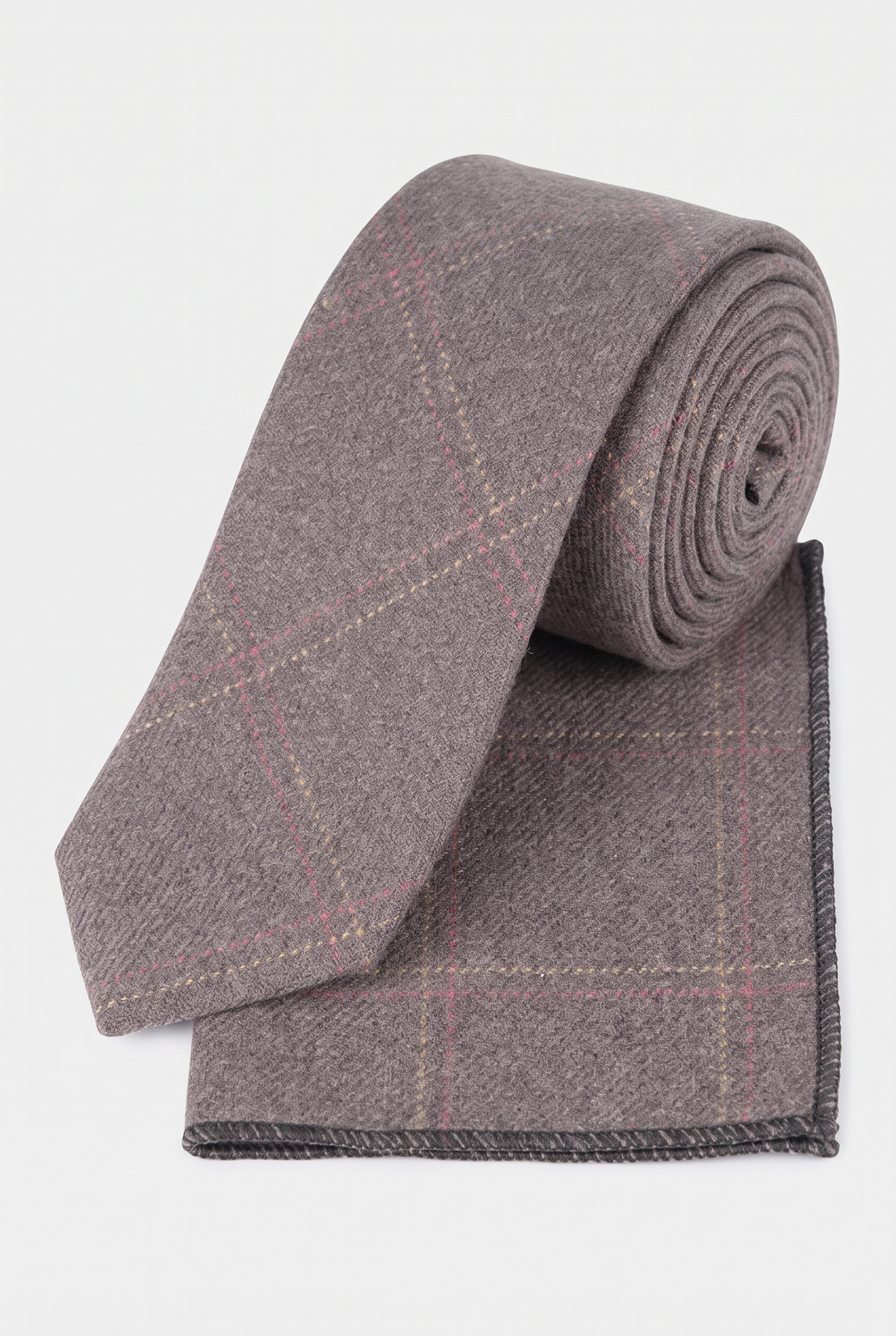 Boys & Men's Tweed Check Slim Tie Set - Tan Brown