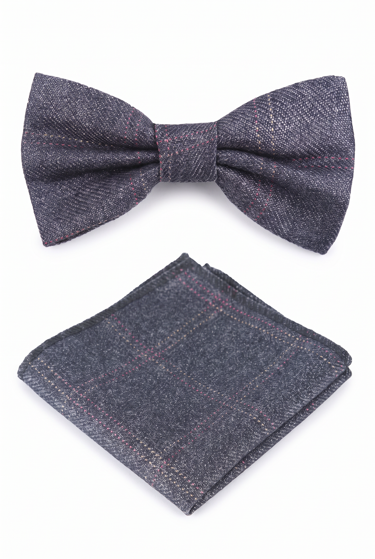 Boys & Men's Tweed Check Bow Tie Set - Charcoal Grey