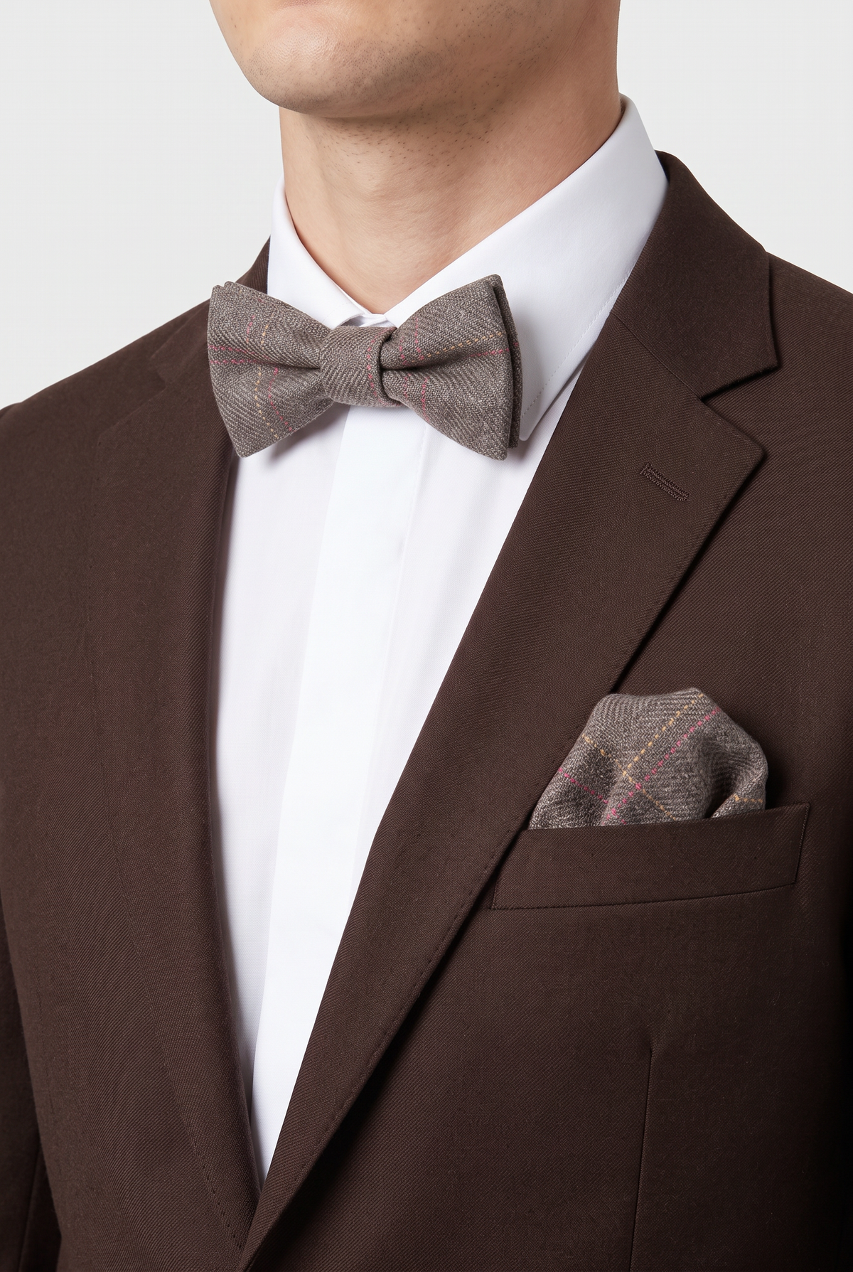 Boys & Men's Tweed Check Bow Tie Set - Tan Brown