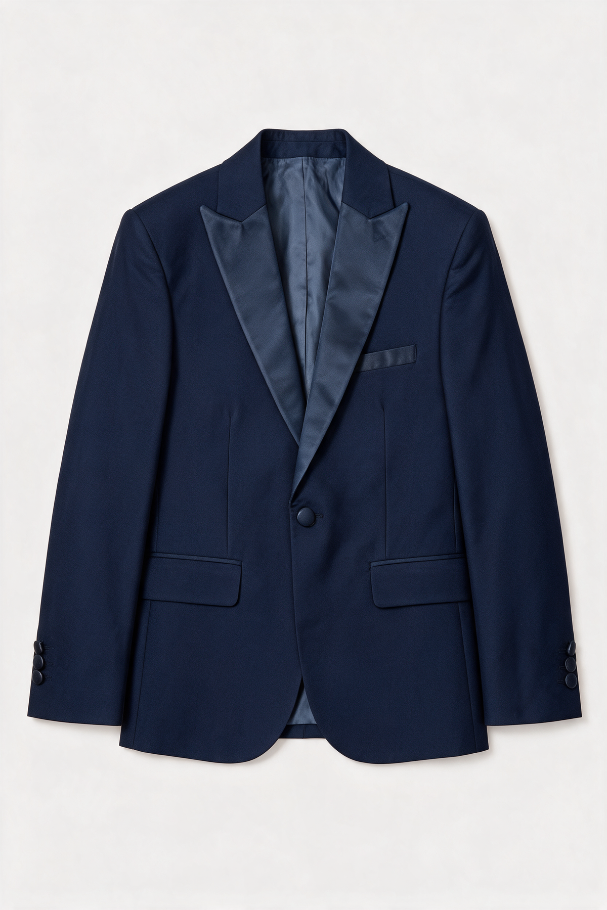 Boys Navy Satin Lapel Tuxedo Suit - 4-Piece or 5-Piece with Cufflink Shirt