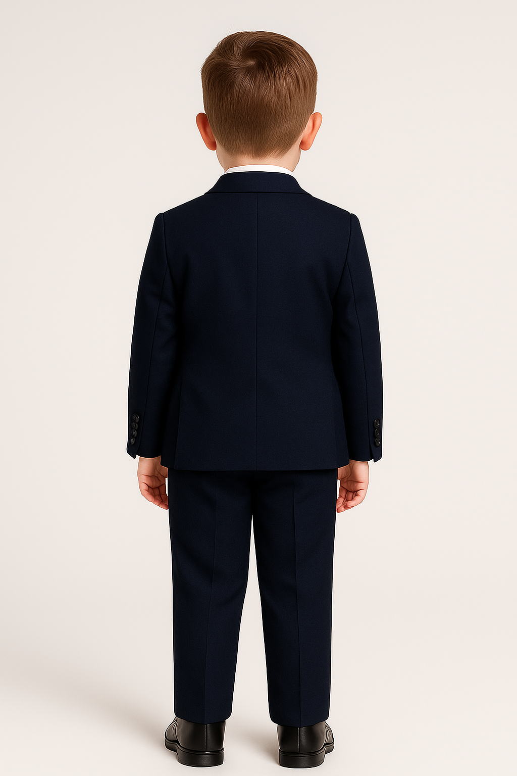 Boys Navy with Tweed Check Waistcoat Suit Set - Navy Blue