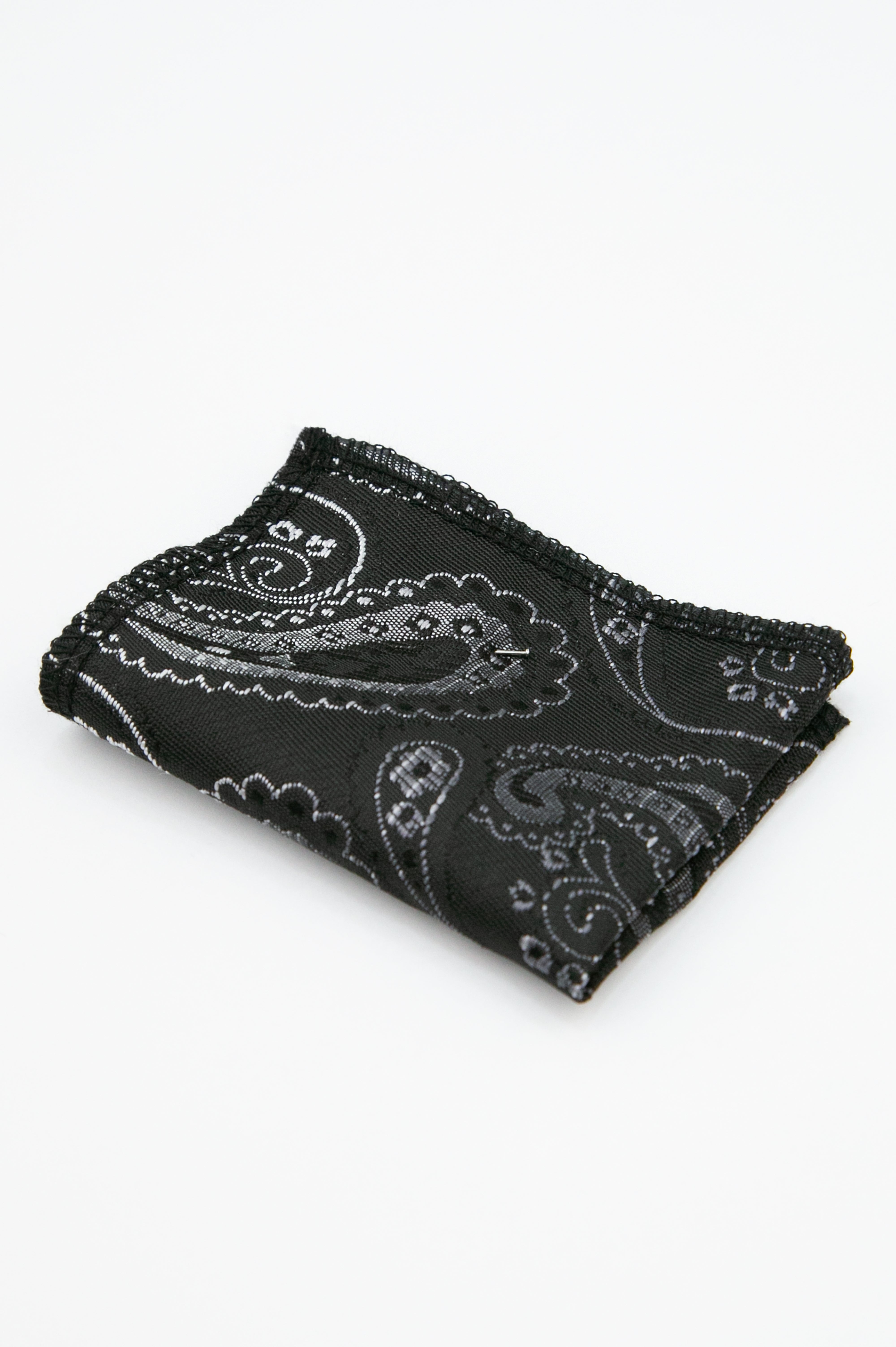 Boys’ Paisley Slim Tie & Pocket Square Set - Black and Silver Hanky Picture