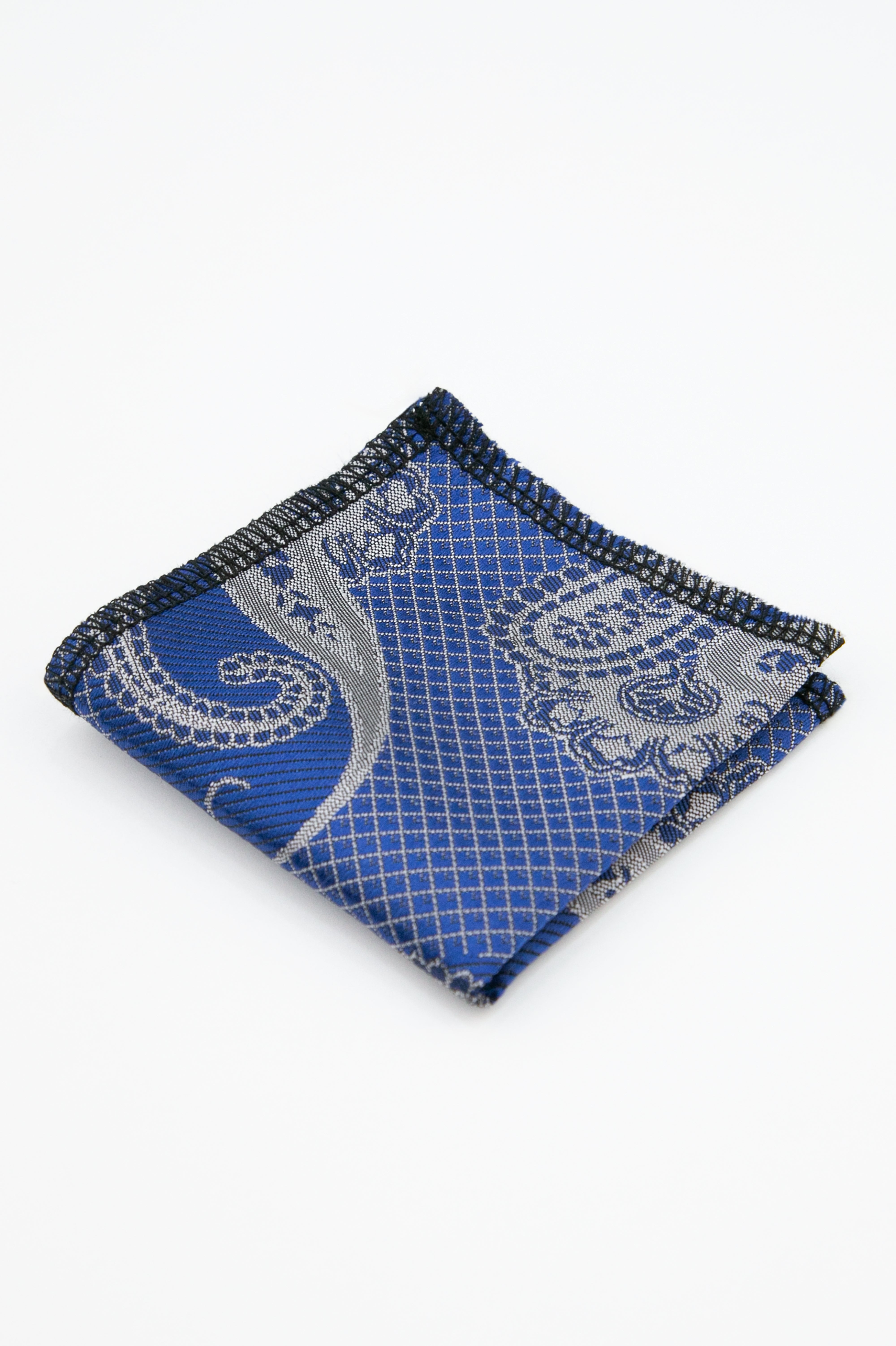 Boys’ Paisley Slim Tie & Pocket Square Set - Blue and Silver Hanky Picture