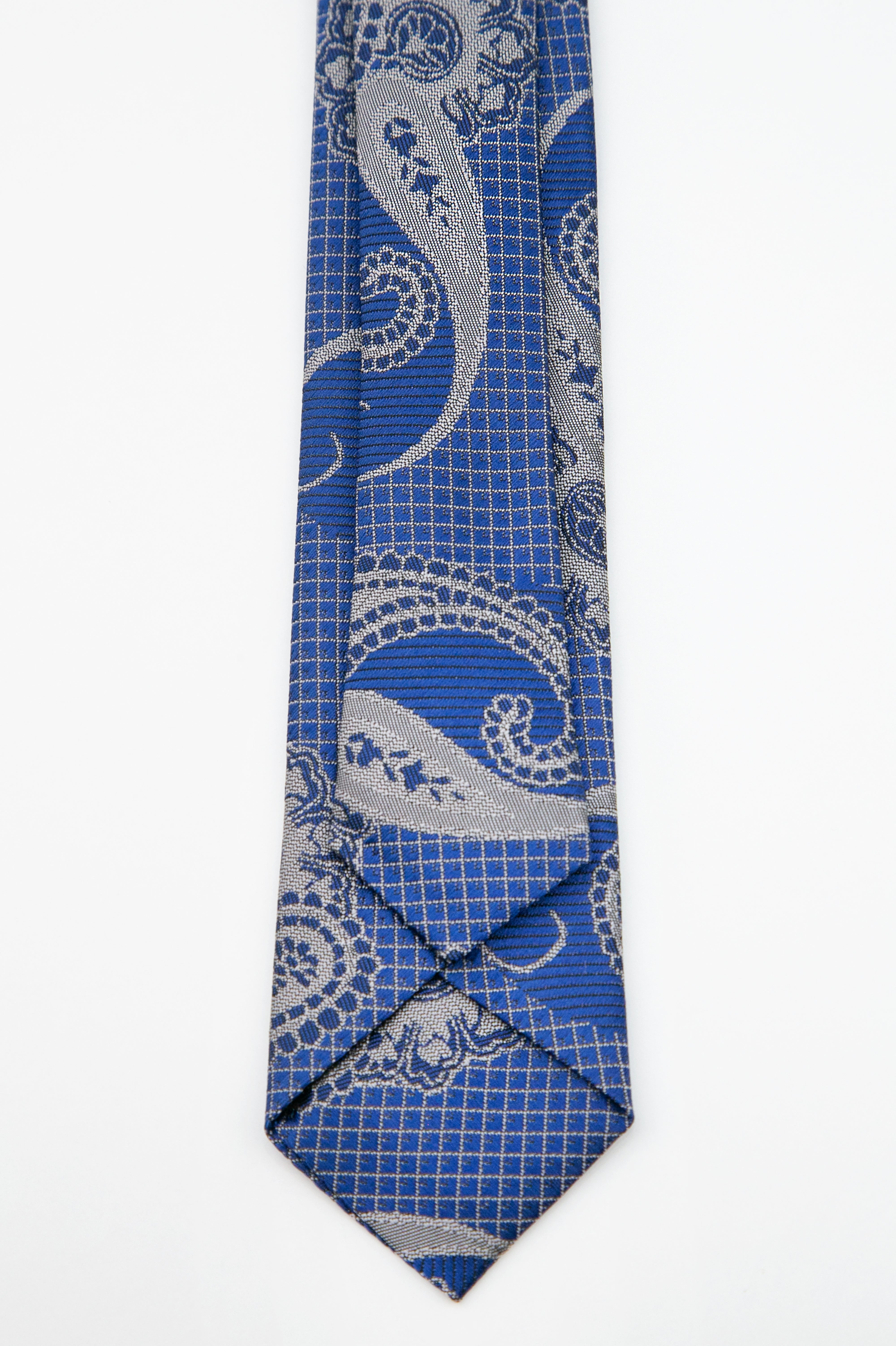 Boys’ Paisley Slim Tie & Pocket Square Set - Blue and Silver Back Picture