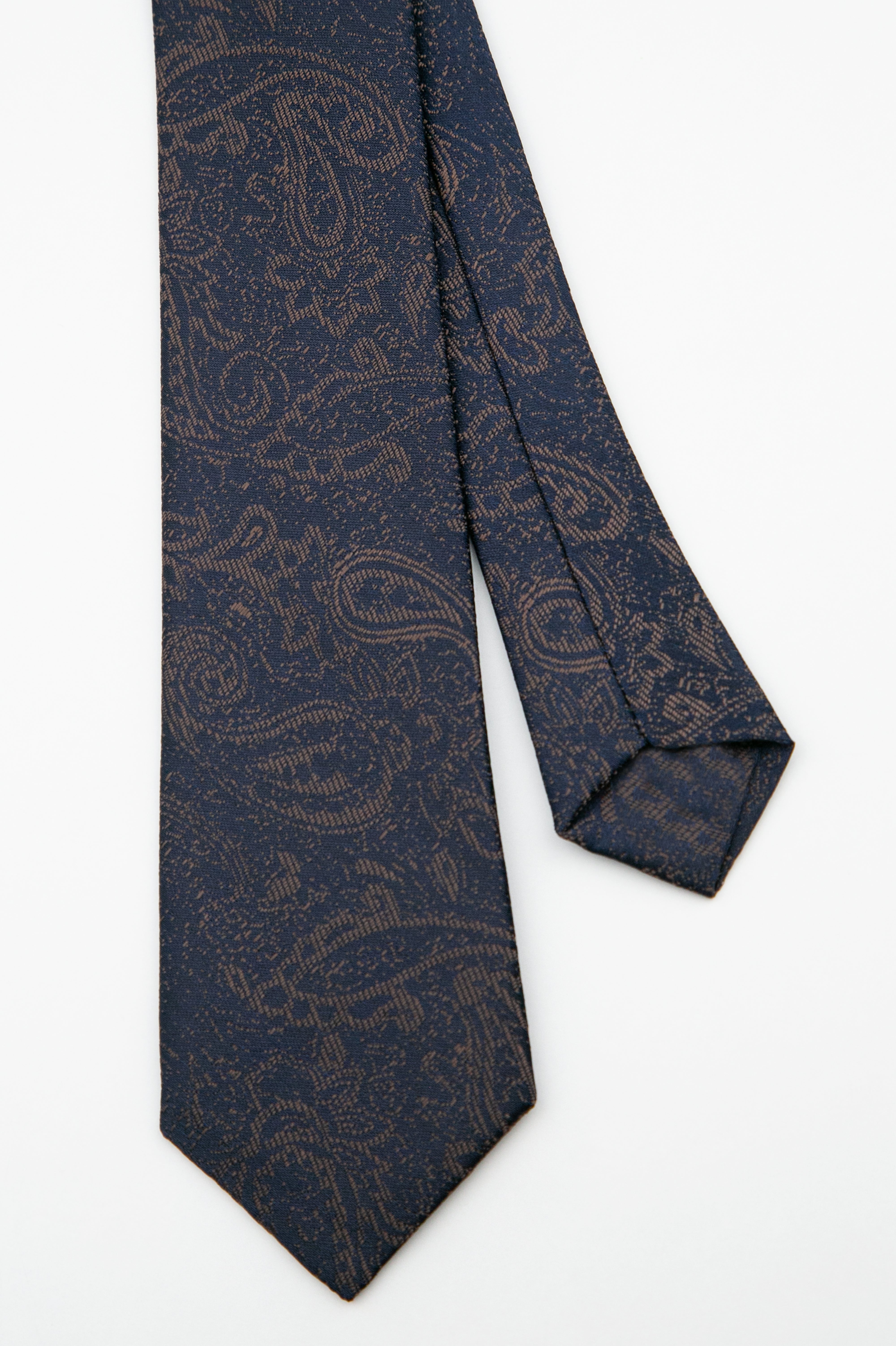 Boys’ Paisley Slim Tie & Pocket Square Set - Brown Front and Back Picture