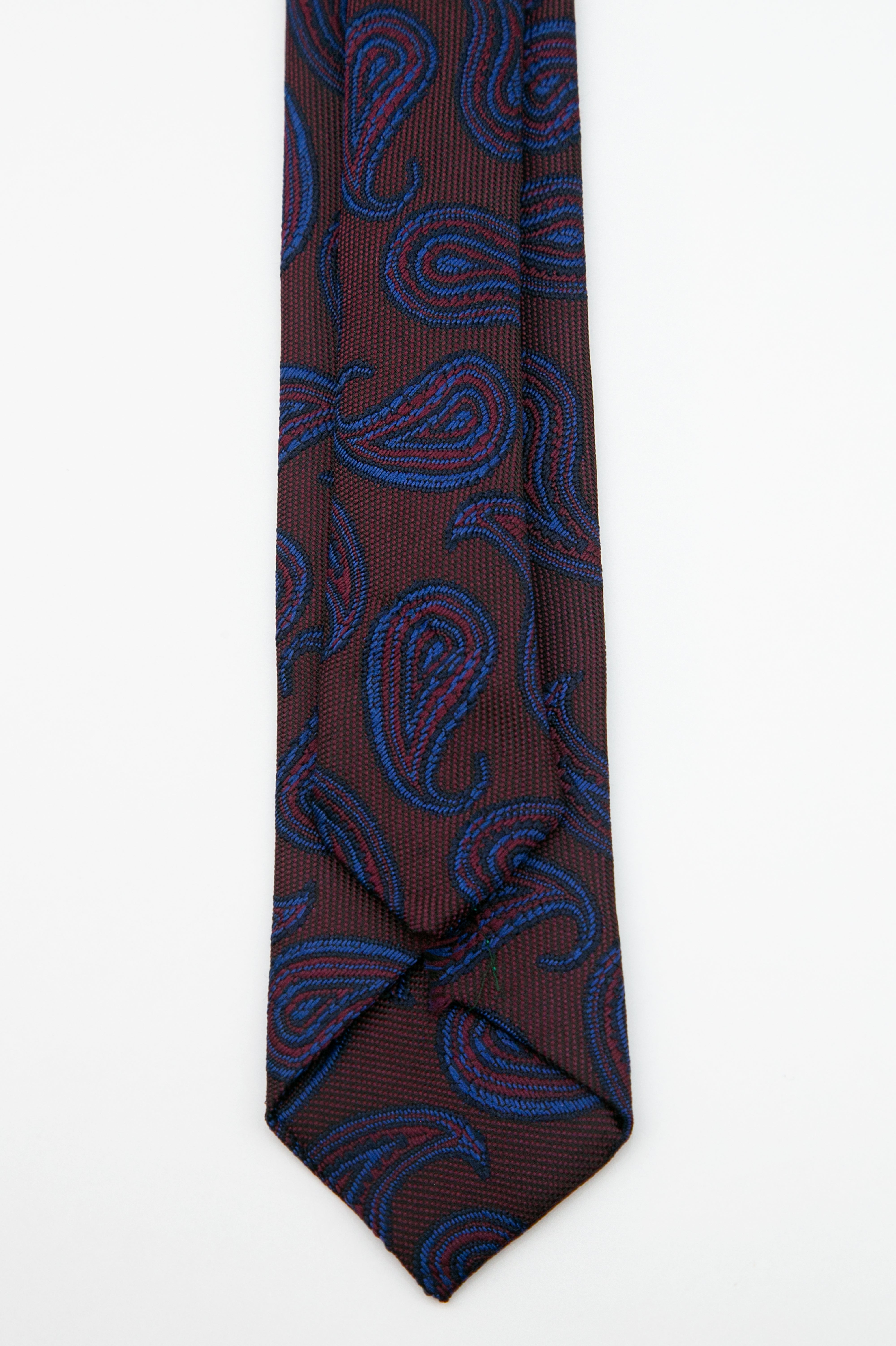 Boys’ Paisley Slim Tie & Pocket Square Set - Burgundy and Navy Back Picture