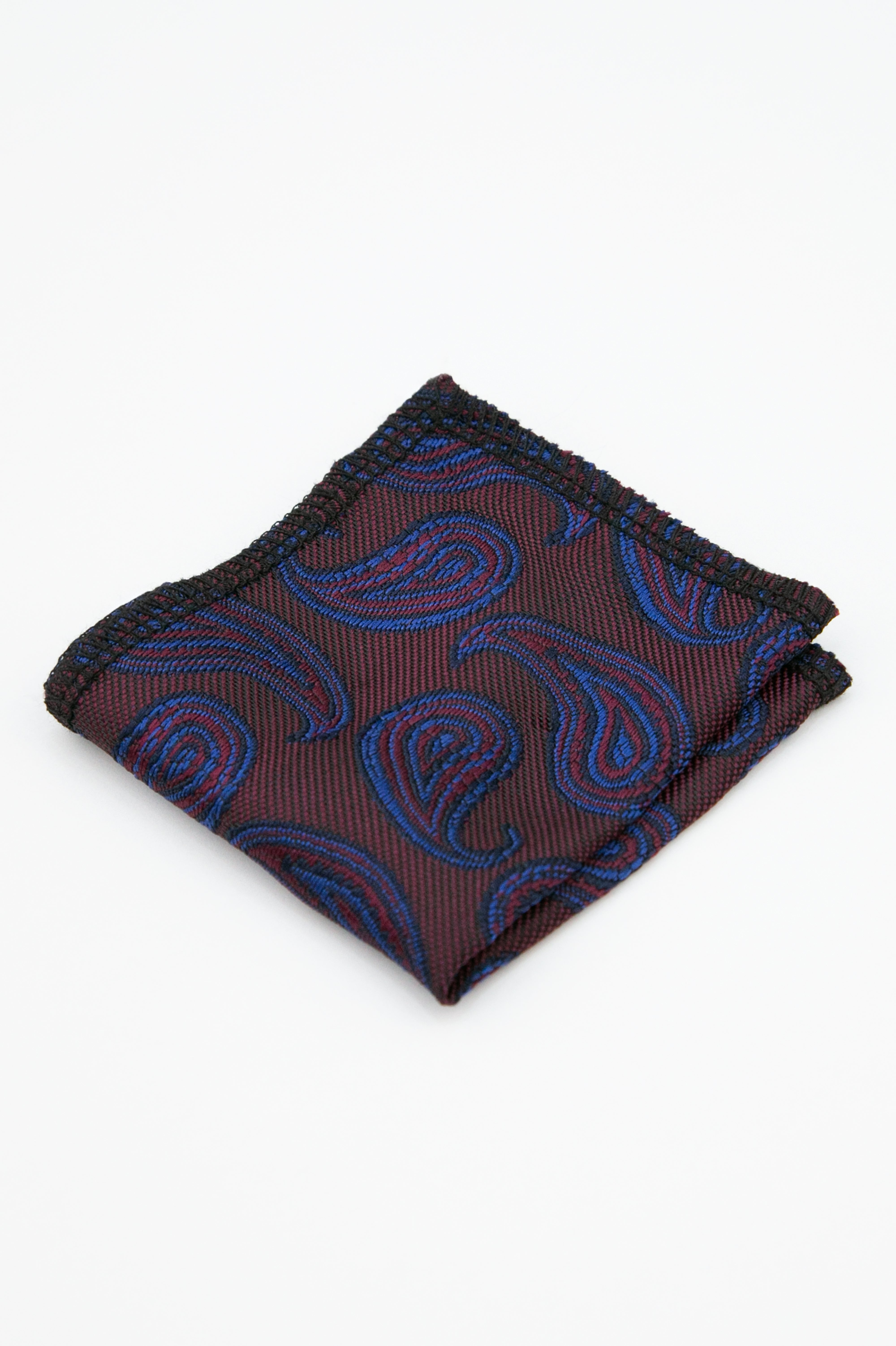 Boys’ Paisley Slim Tie & Pocket Square Set - Burgundy and Navy Hanky Picture