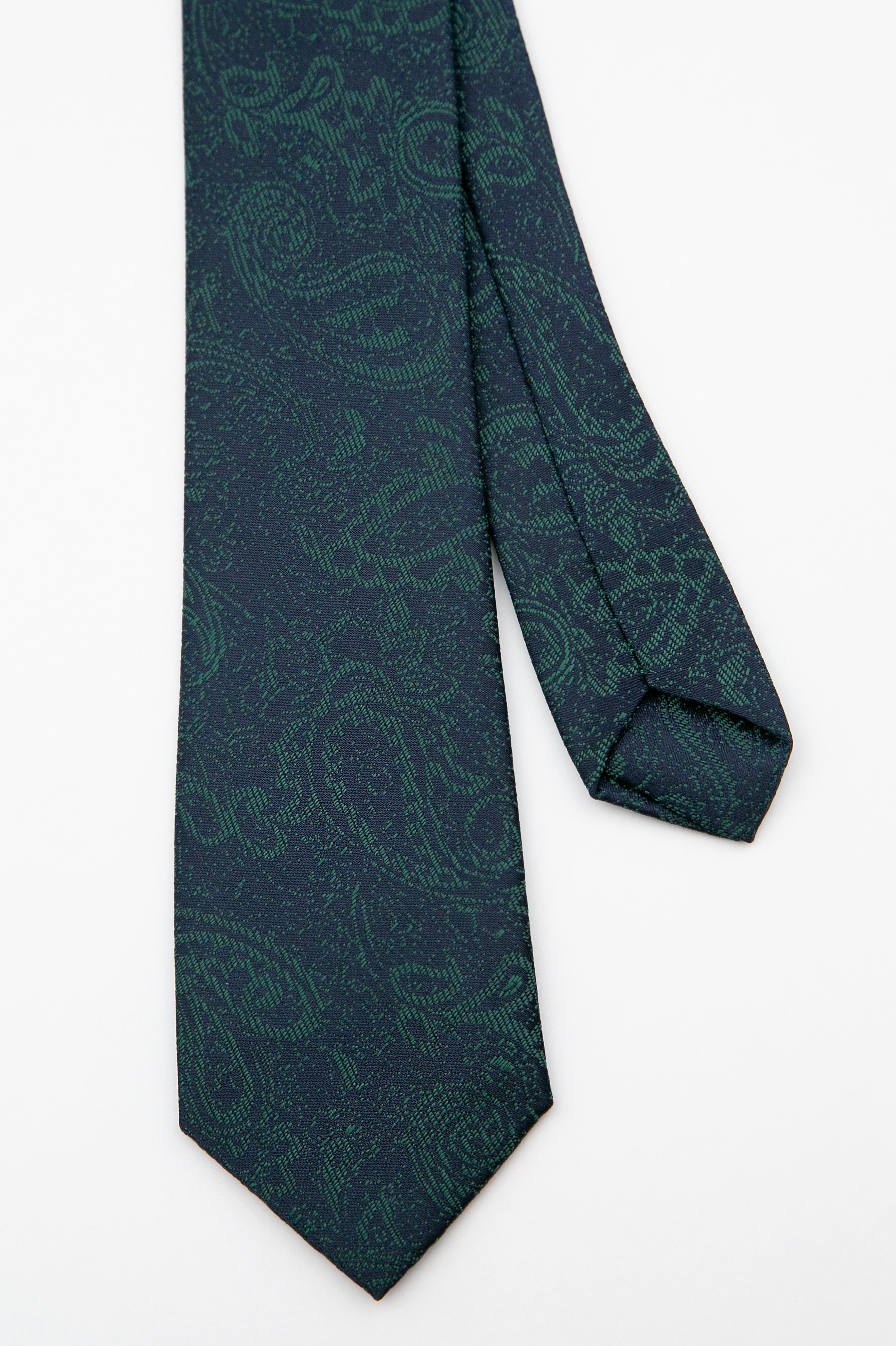 Boys’ Paisley Slim Tie & Pocket Square Set - Emerald Green Front and Back Picture