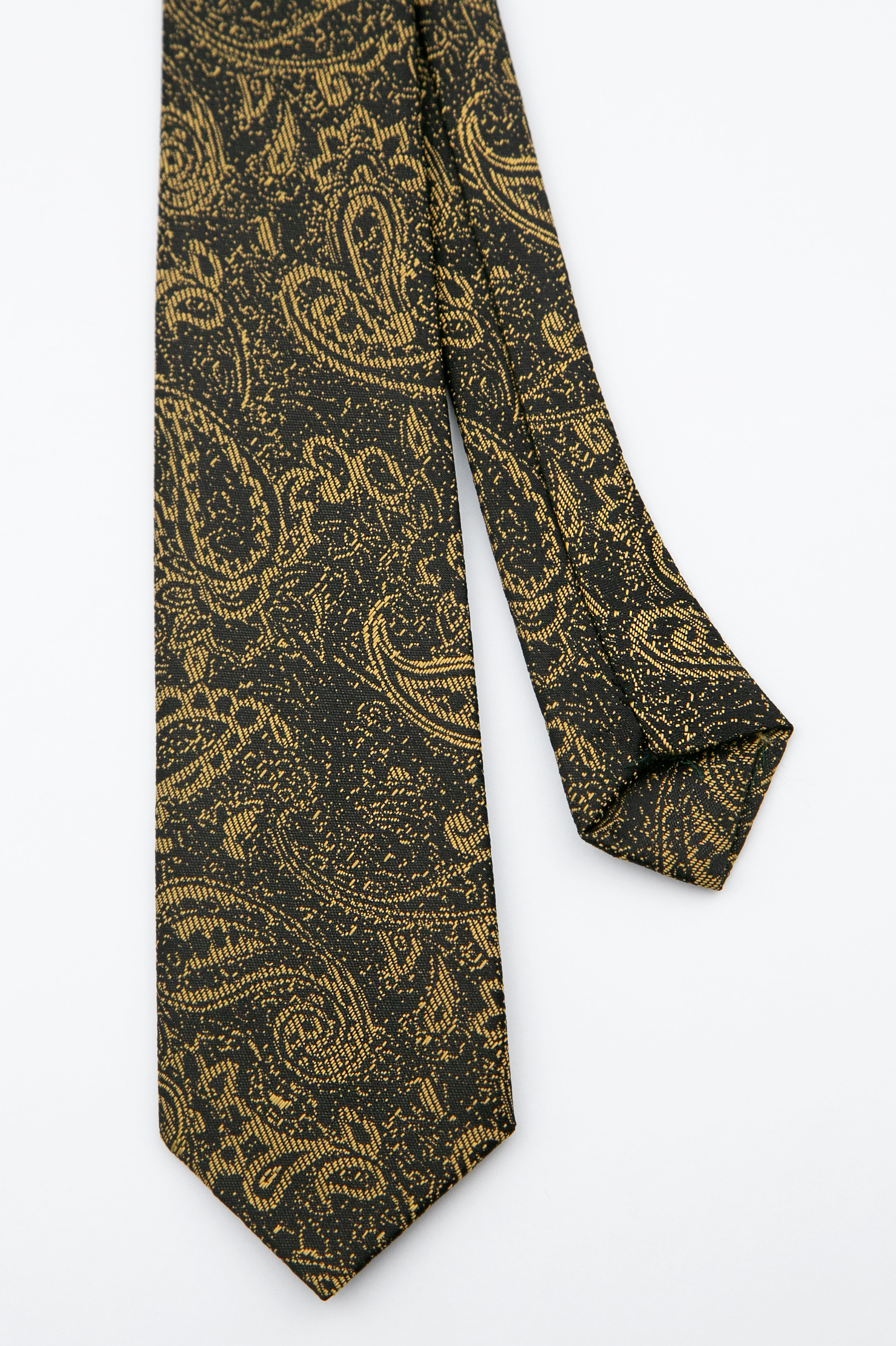 Boys’ Paisley Slim Tie & Pocket Square Set - Gold Front and Back Picture