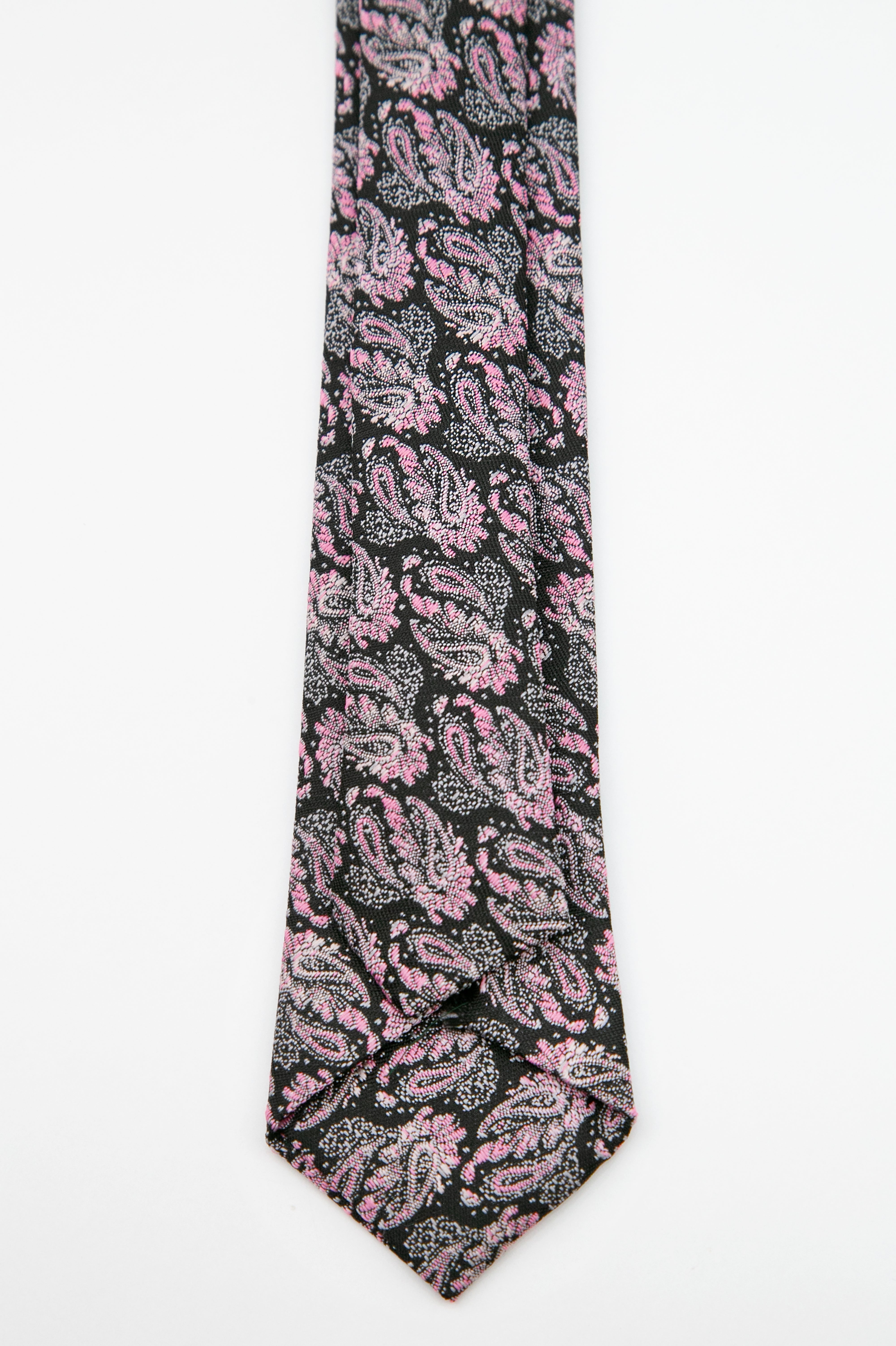 Boys’ Paisley Slim Tie & Pocket Square Set - Pink and Black Back Picture