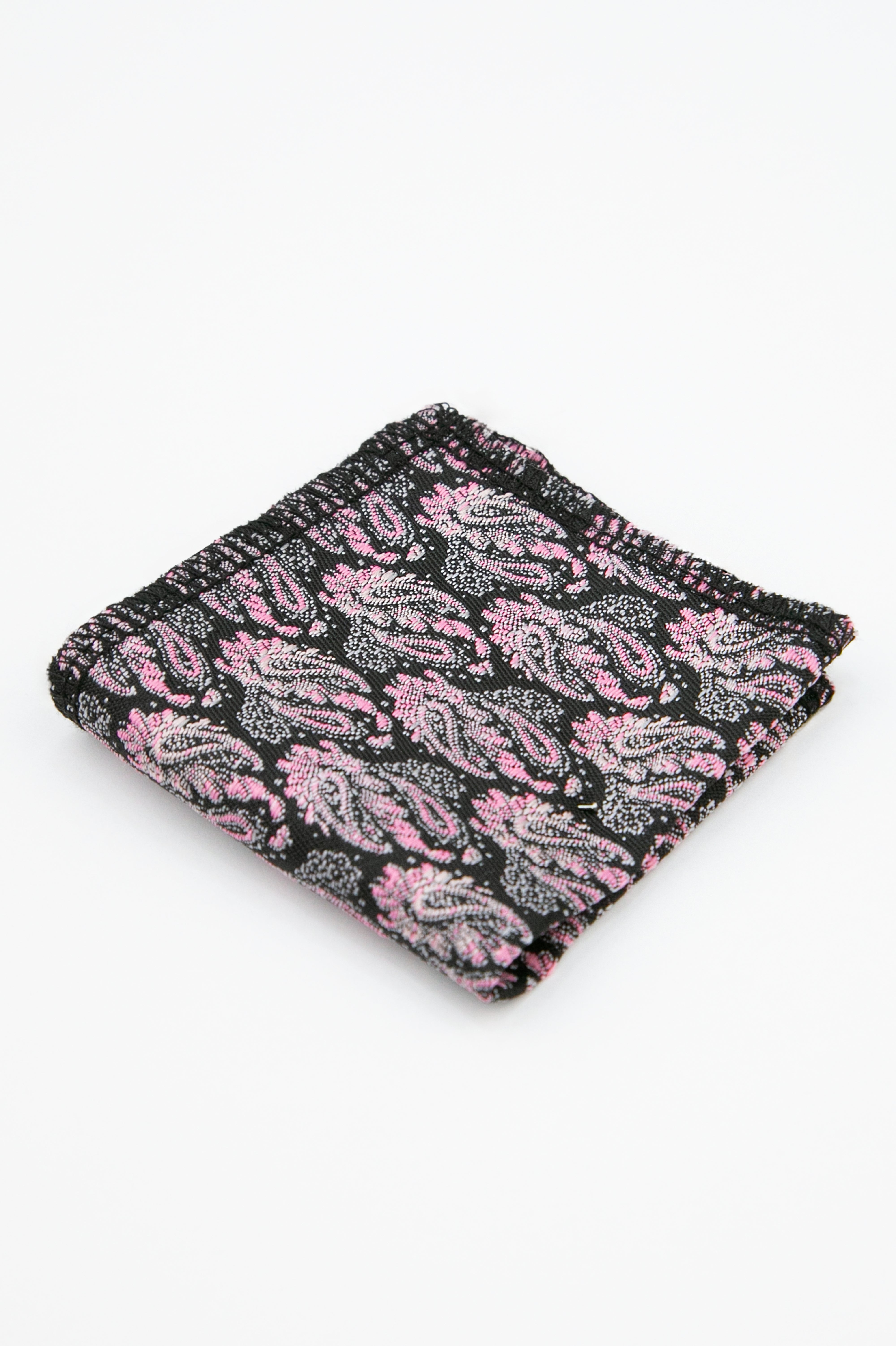 Boys’ Paisley Slim Tie & Pocket Square Set - Pink and Black Hanky Picture