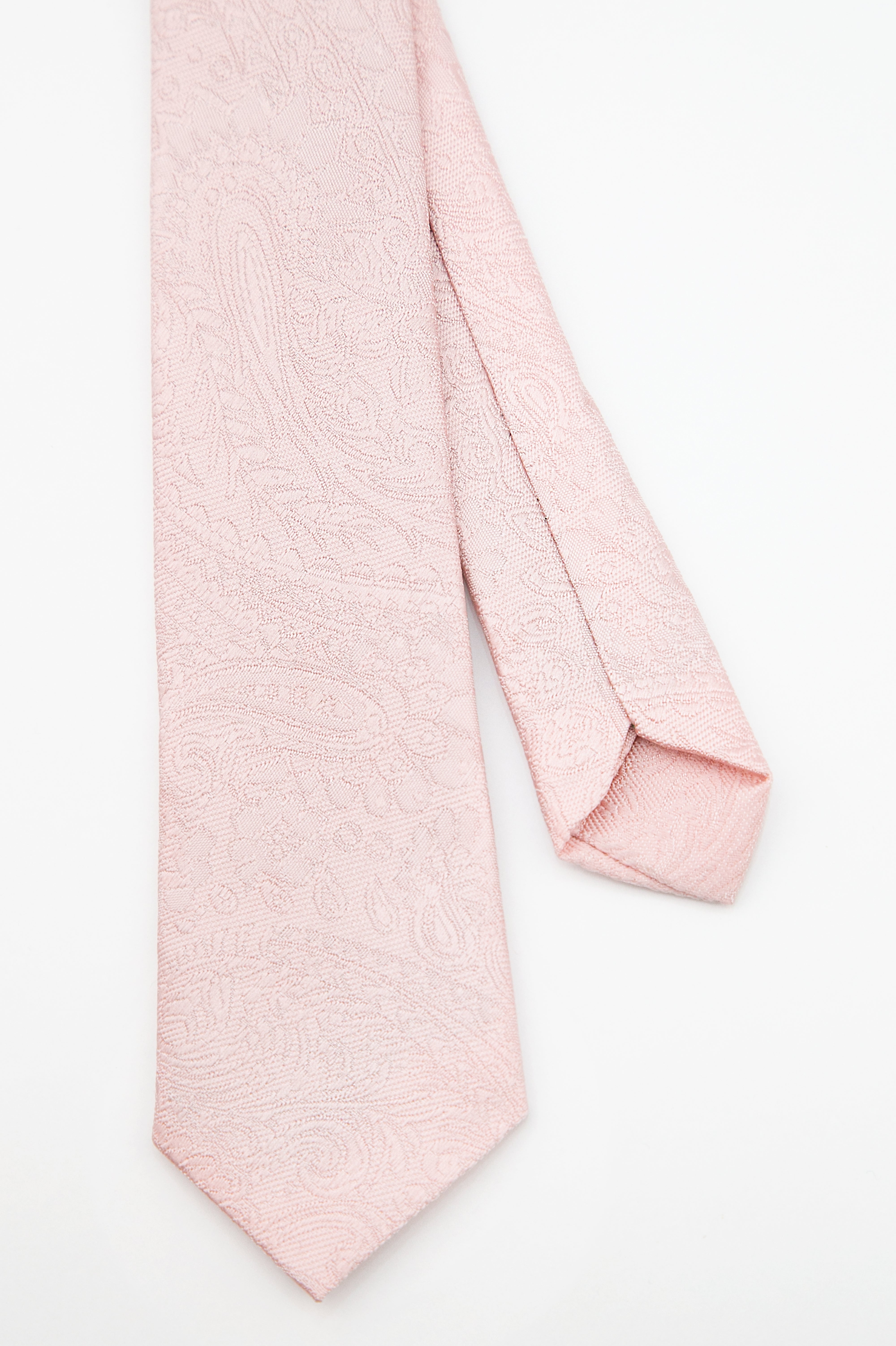 Boys’ Pastel Paisley Slim Tie & Pocket Square Set - Blush Pink Front and Back Picture
