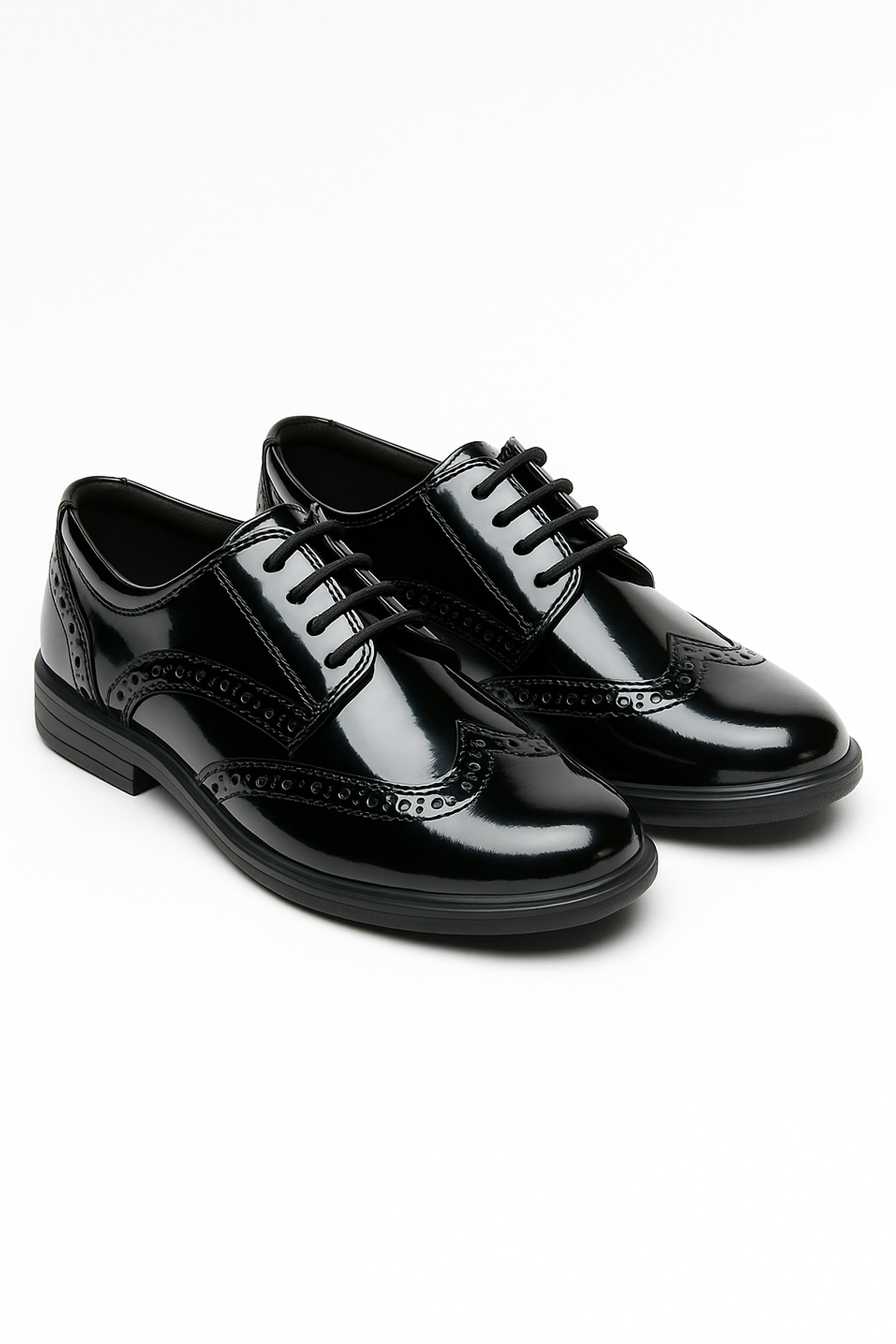 Boys’ Patent Derby Brogue Lace-Up Dress Shoes - Black Pair Side Picture