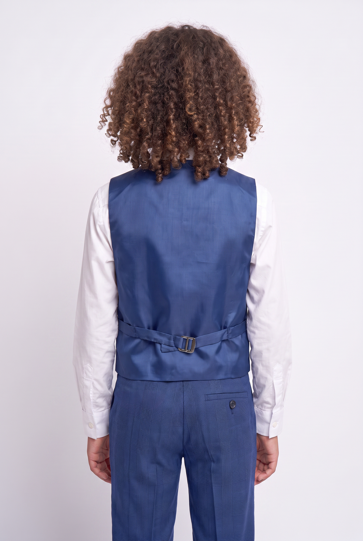 Boys Plaid Check Tailored Fit Blue Suit - LIONEL - Mid Blue