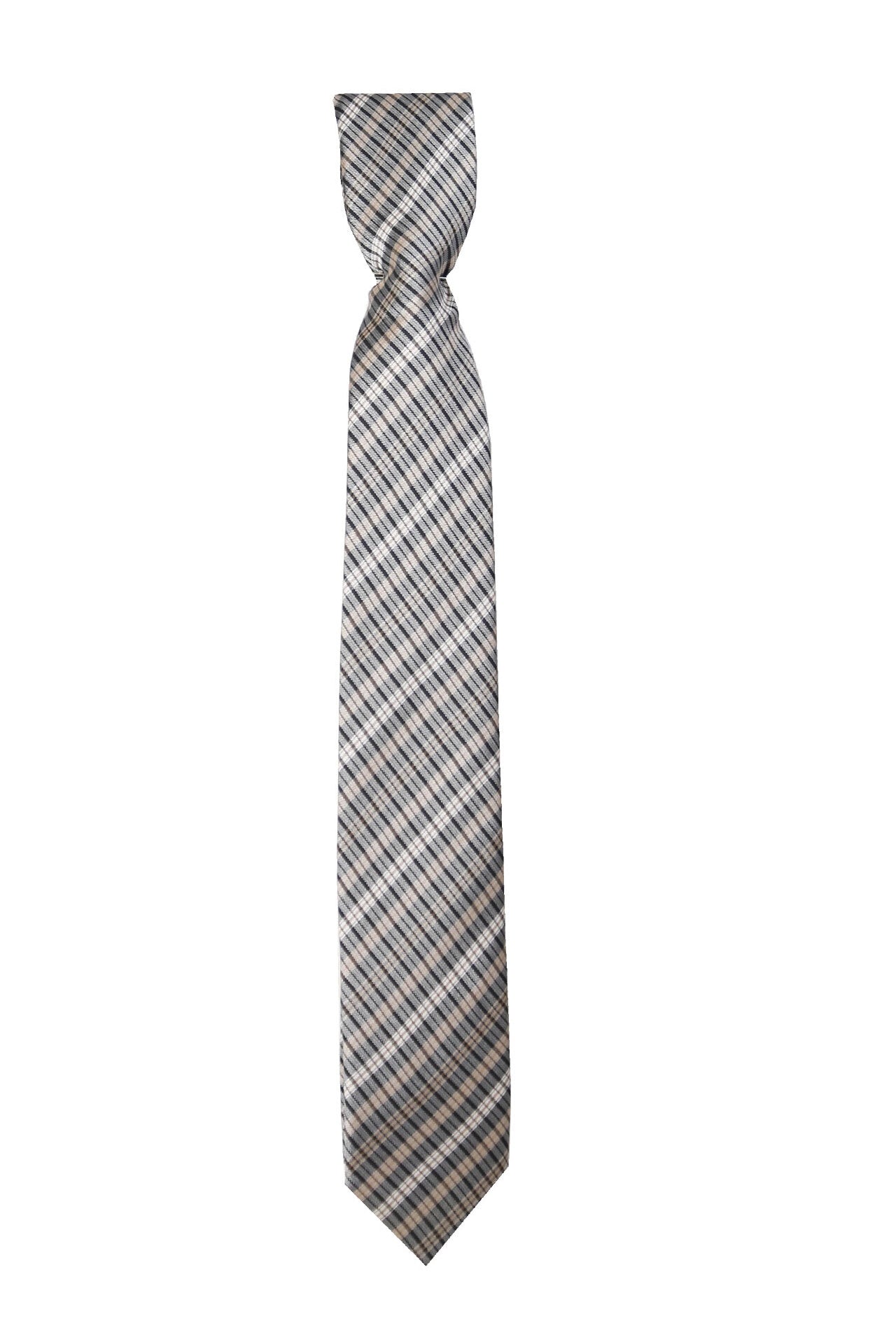 Boys Plaid Checkered Tie Beige and Silver