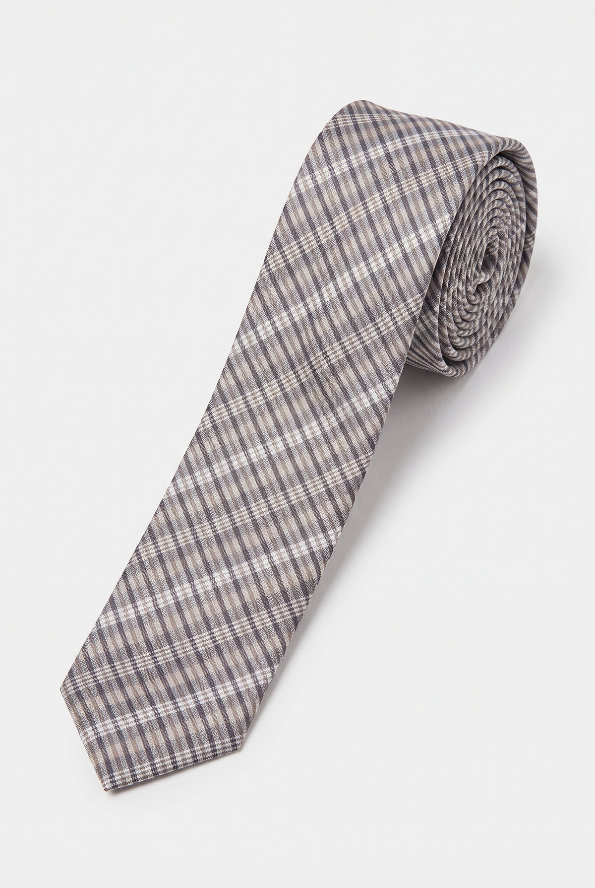 Boys Plaid Checkered Tie Beige and Silver