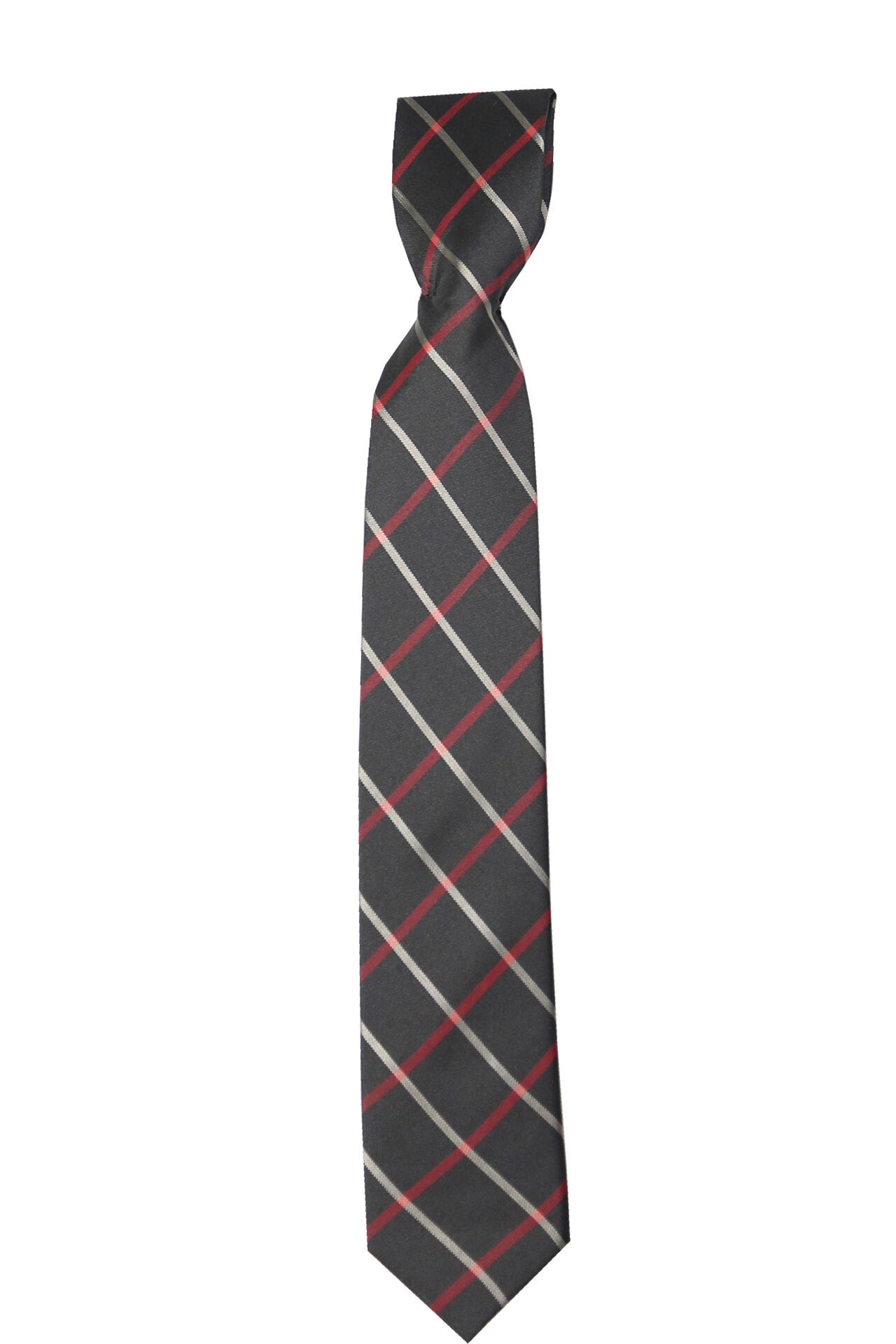 Boys Plaid Checkered Tie Black- Red