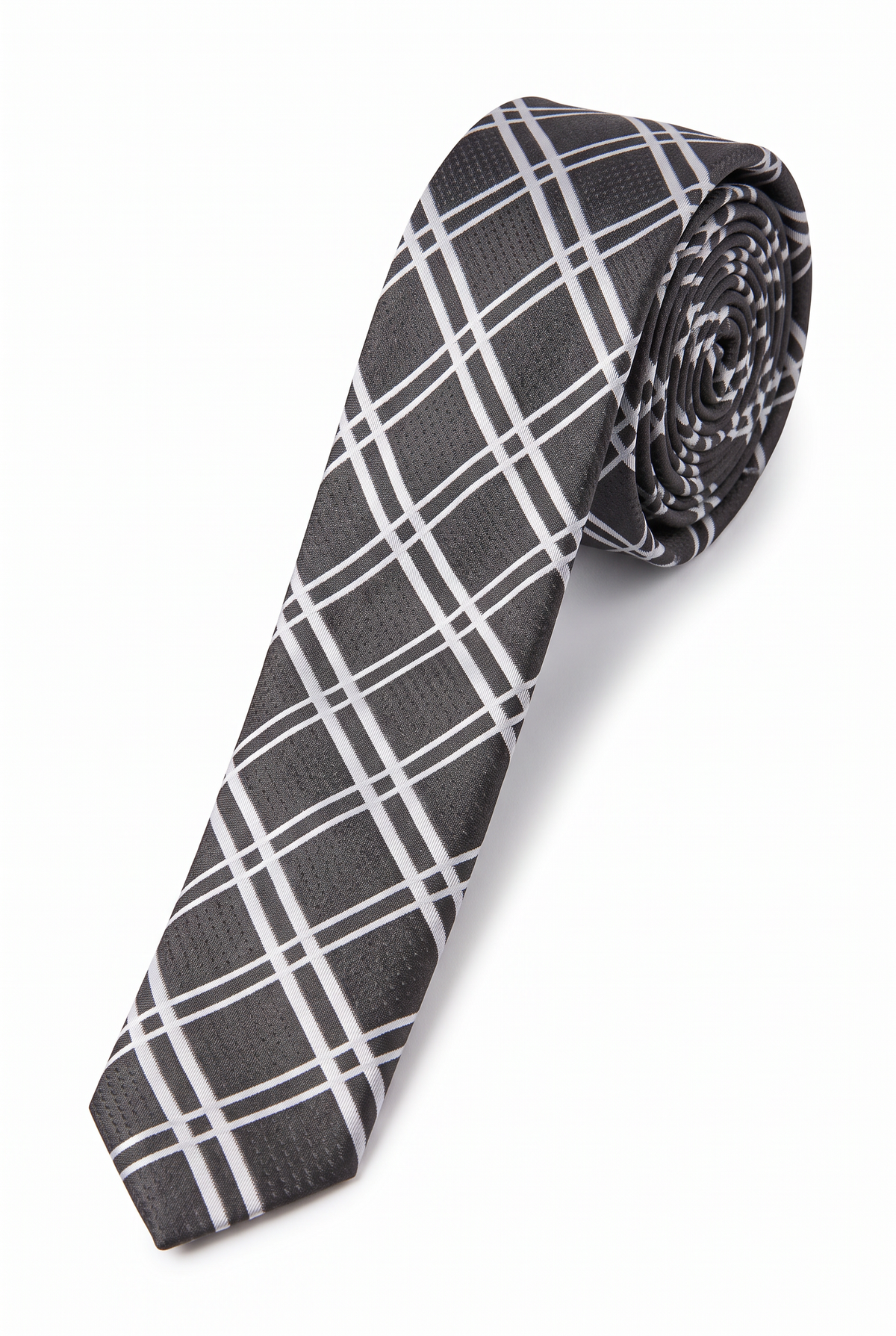 Boys Plaid Checkered Tie Black and White
