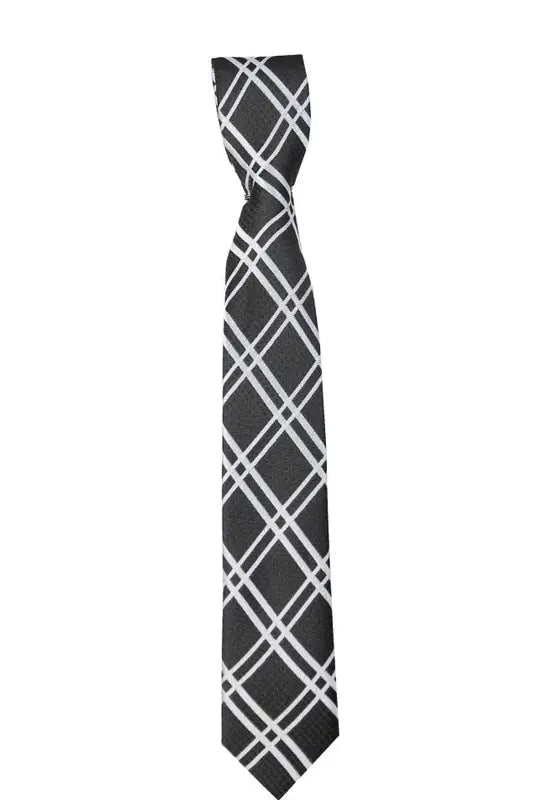 Boys Plaid Checkered Tie  Black and White