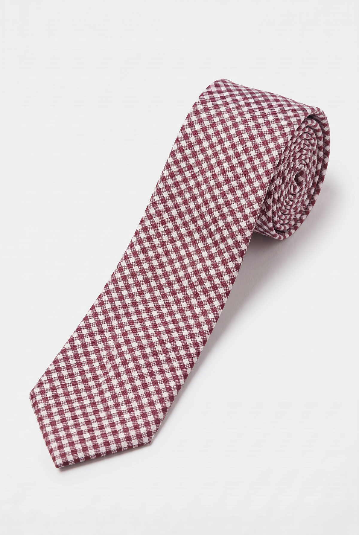 Boys Plaid Checkered Tie Burgundy and Grey