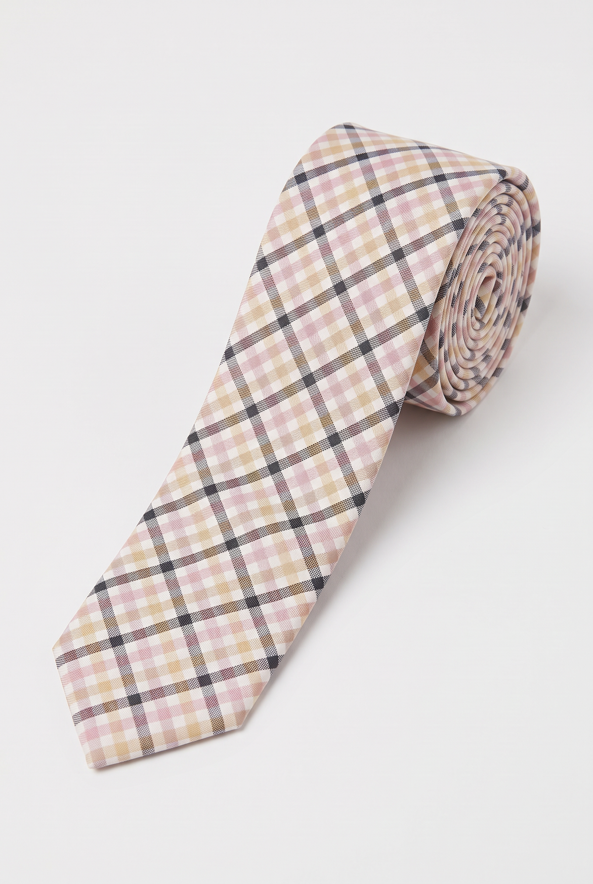 Boys Plaid Checkered Tie Pink and Black