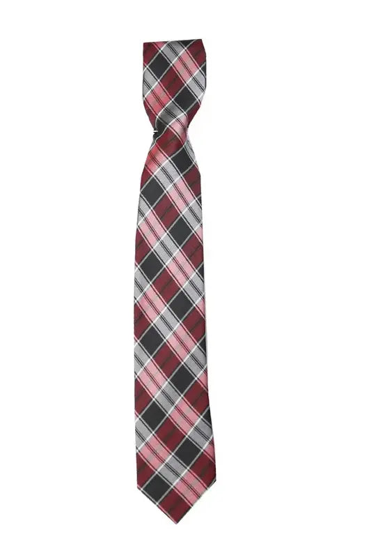 Boys Plaid Checkered Tie Red and Grey