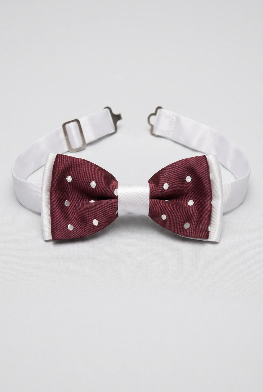 Boys’ Pre-Tied Bow Tie with Adjustable Neck Strap - Burgundy White