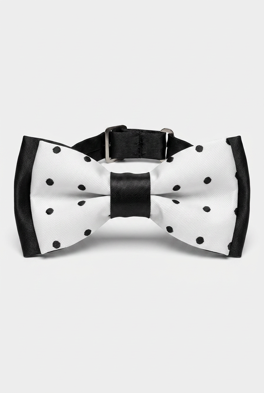 Boys’ Pre-Tied Bow Tie with Adjustable Neck Strap - White Black