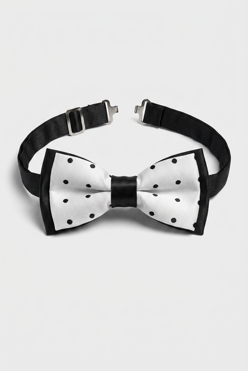 Boys’ Pre-Tied Bow Tie with Adjustable Neck Strap - White Black