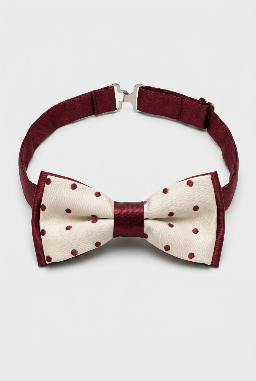 Boys’ Pre-Tied Bow Tie with Adjustable Neck Strap - White Burgundy