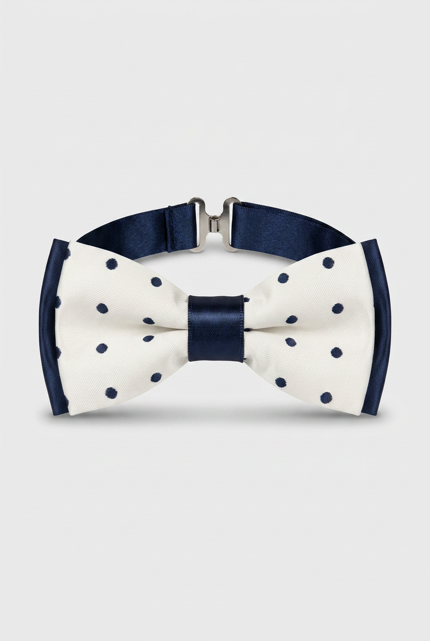 Boys’ Pre-Tied Bow Tie with Adjustable Neck Strap - White Navy