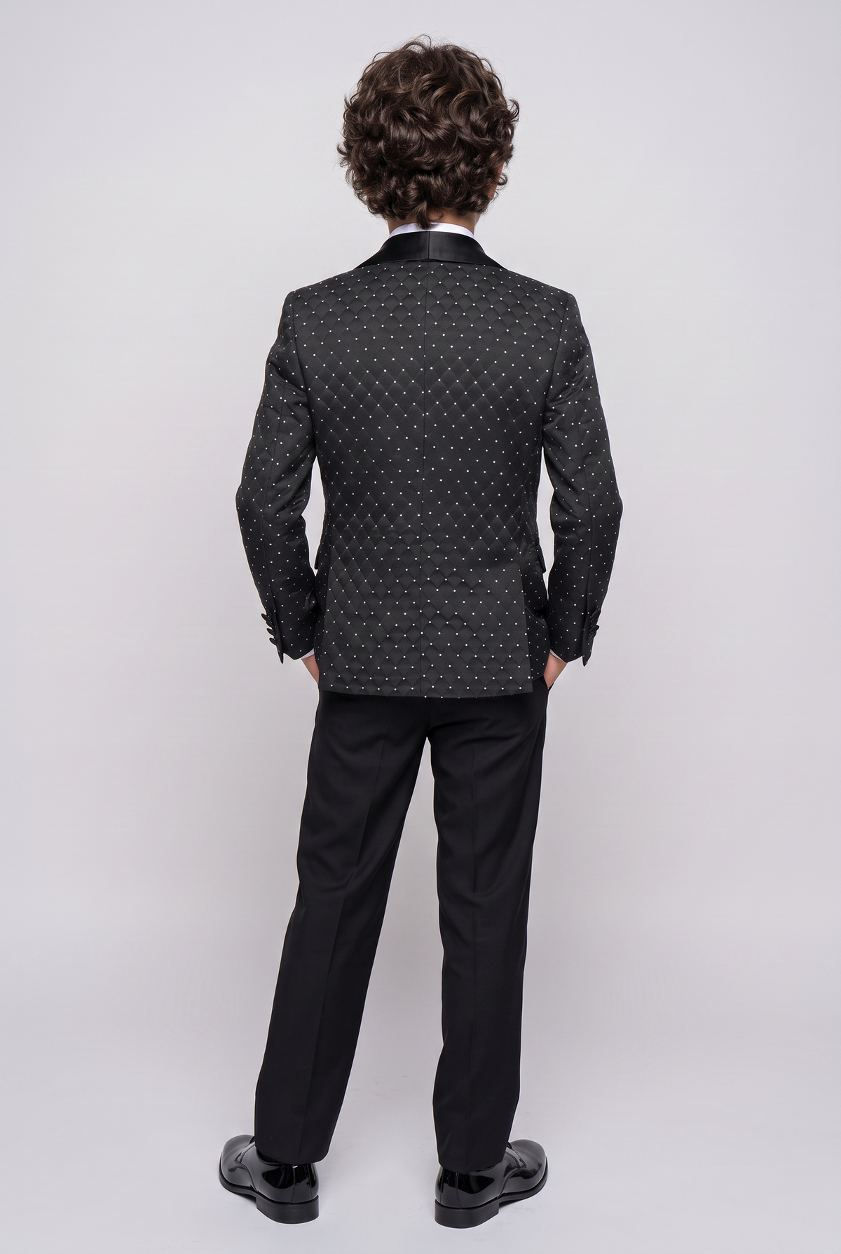Boys Quilted Dotted Black Tuxedo Suit