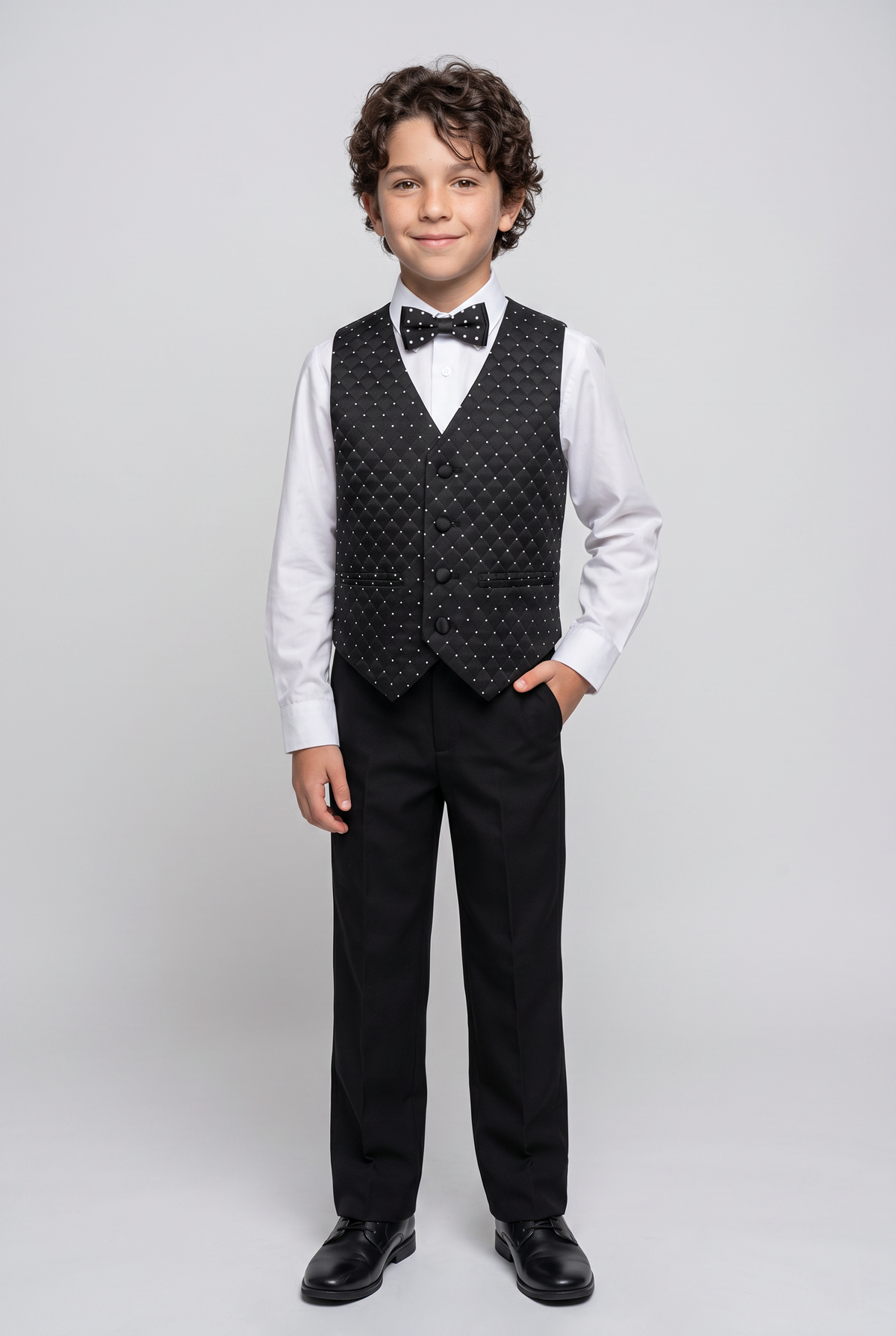 Boys Quilted Dotted Black Tuxedo Suit