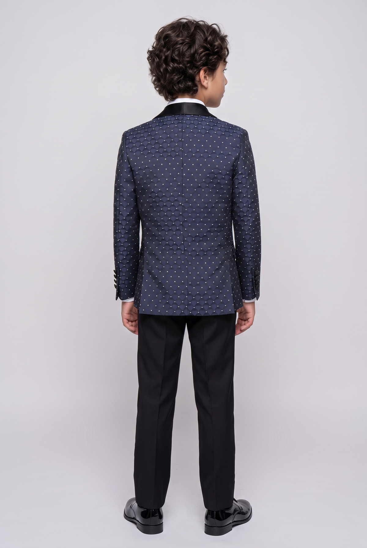 Boys Quilted Dotted Navy Tuxedo Suit