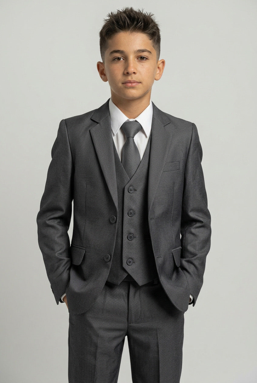 Boys Regular fit Formal 5 PC Occasion Shiny Suit in Silver - Silver
