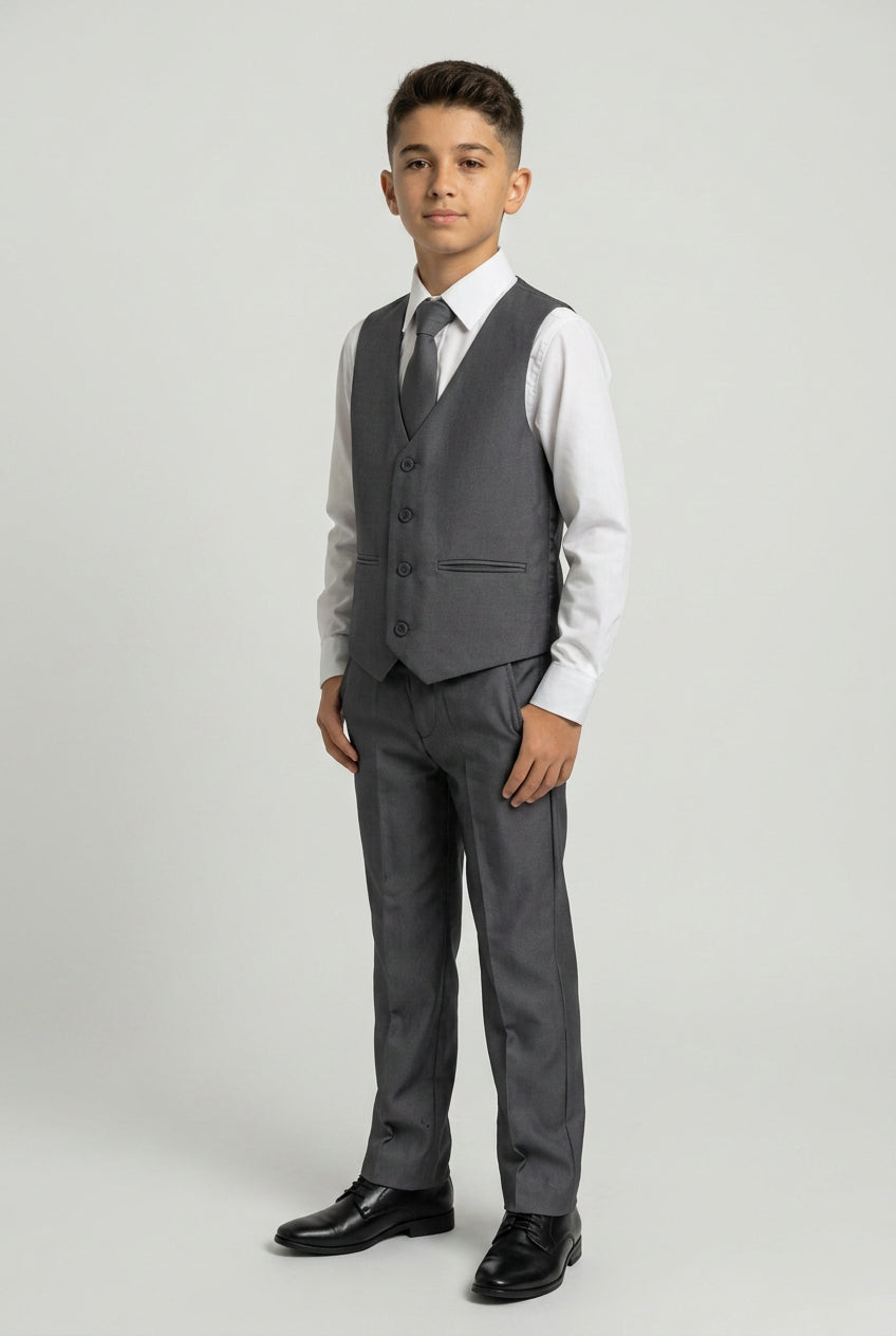 Boys Regular fit Formal 5 PC Occasion Shiny Suit in Silver - Silver