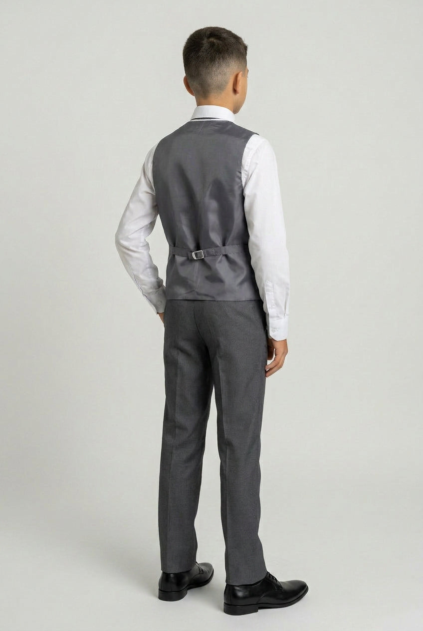 Boys Regular fit Formal 5 PC Occasion Shiny Suit in Silver - Silver