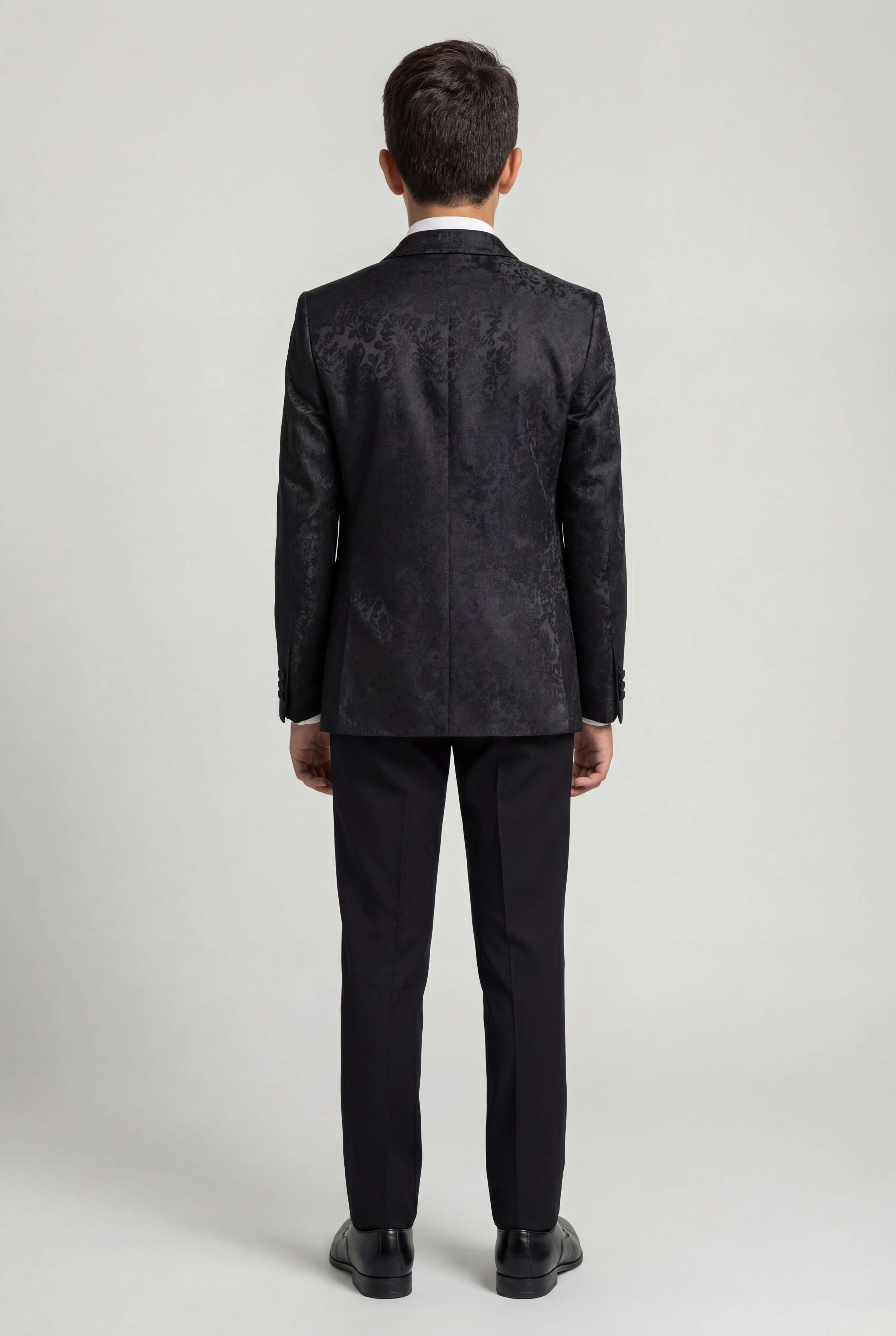 Boys Satin Lapel Paisley Floral Tuxedo Suit Set - Black