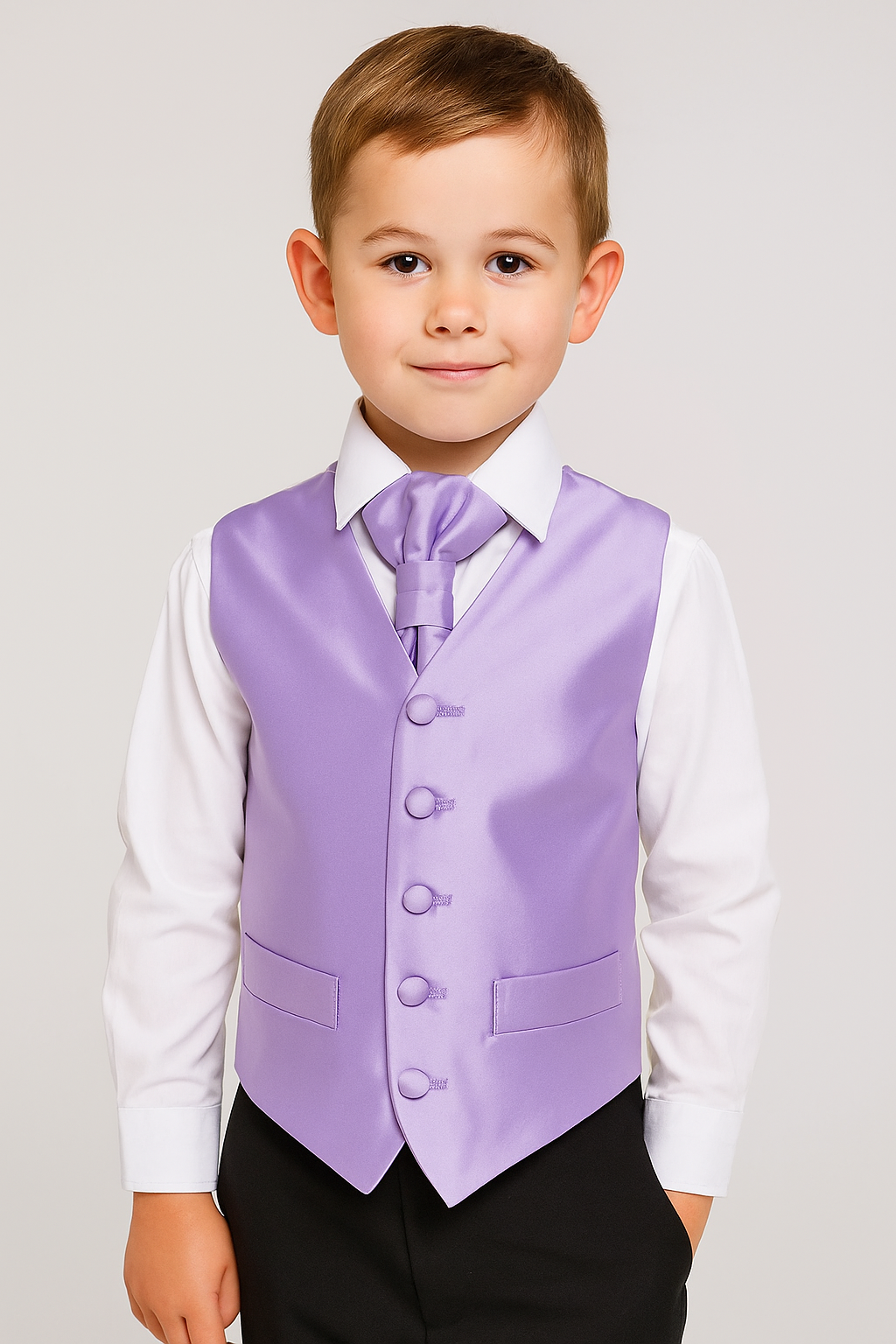 Boys Satin Waistcoat & Cravat Set - Lilac