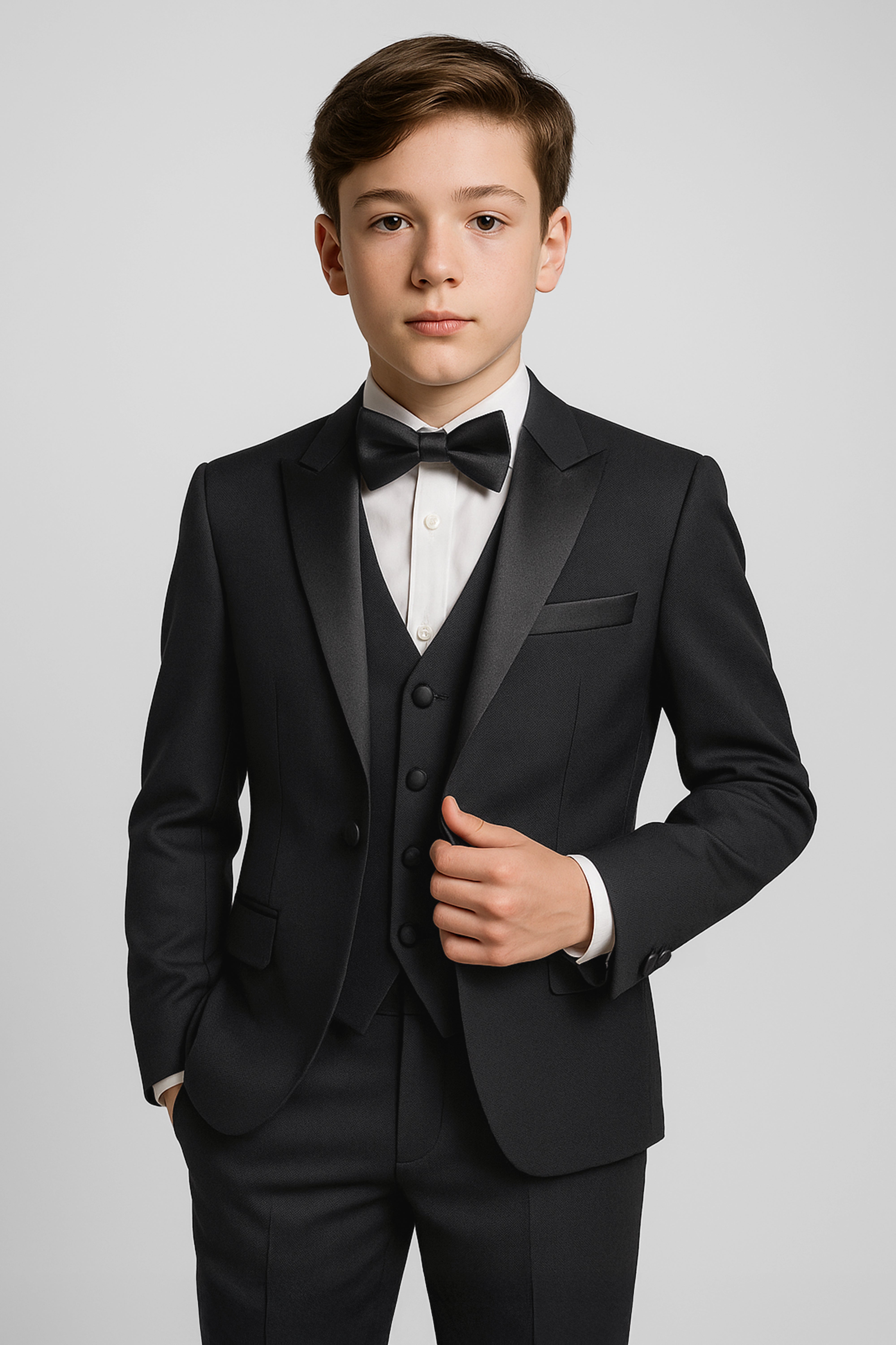 Boys Sheen Lapel Tuxedo Dinner Suit - Black Model Picture