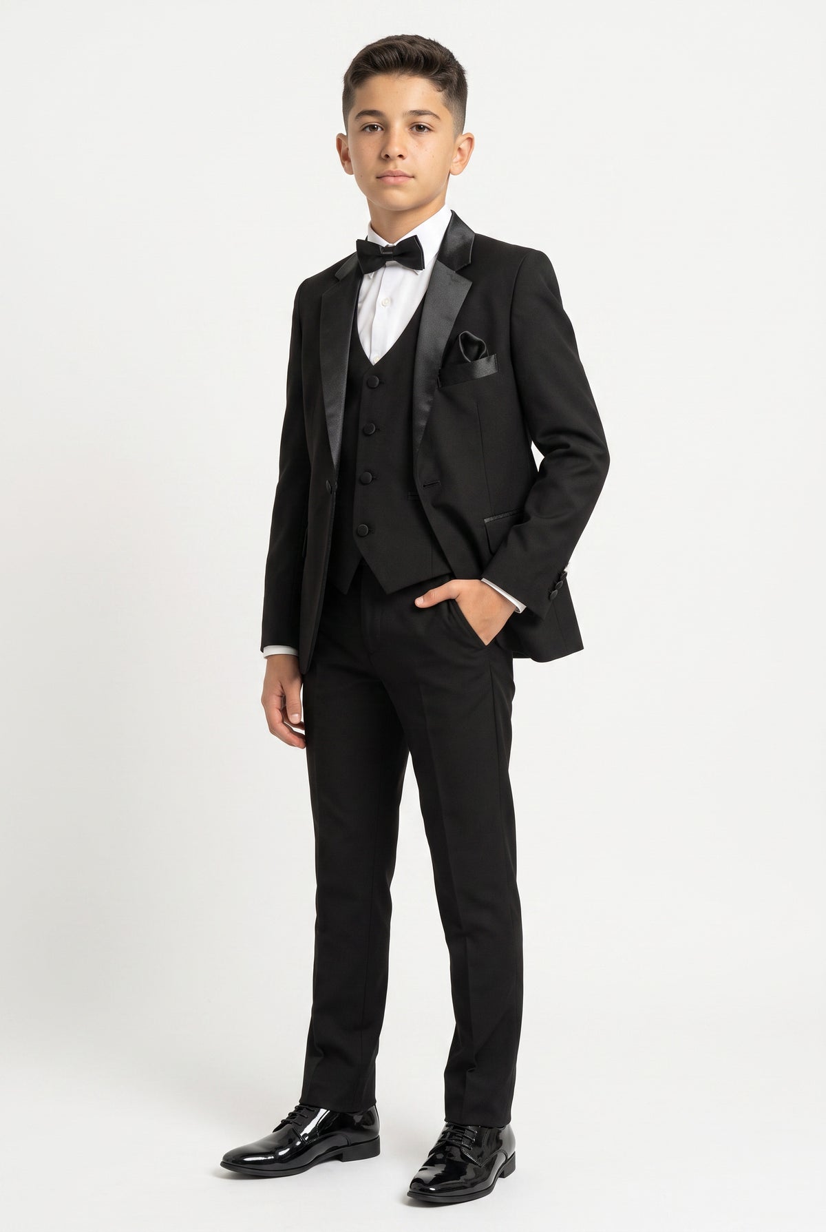 Boys Sheen Lapel Tuxedo Suit - Black