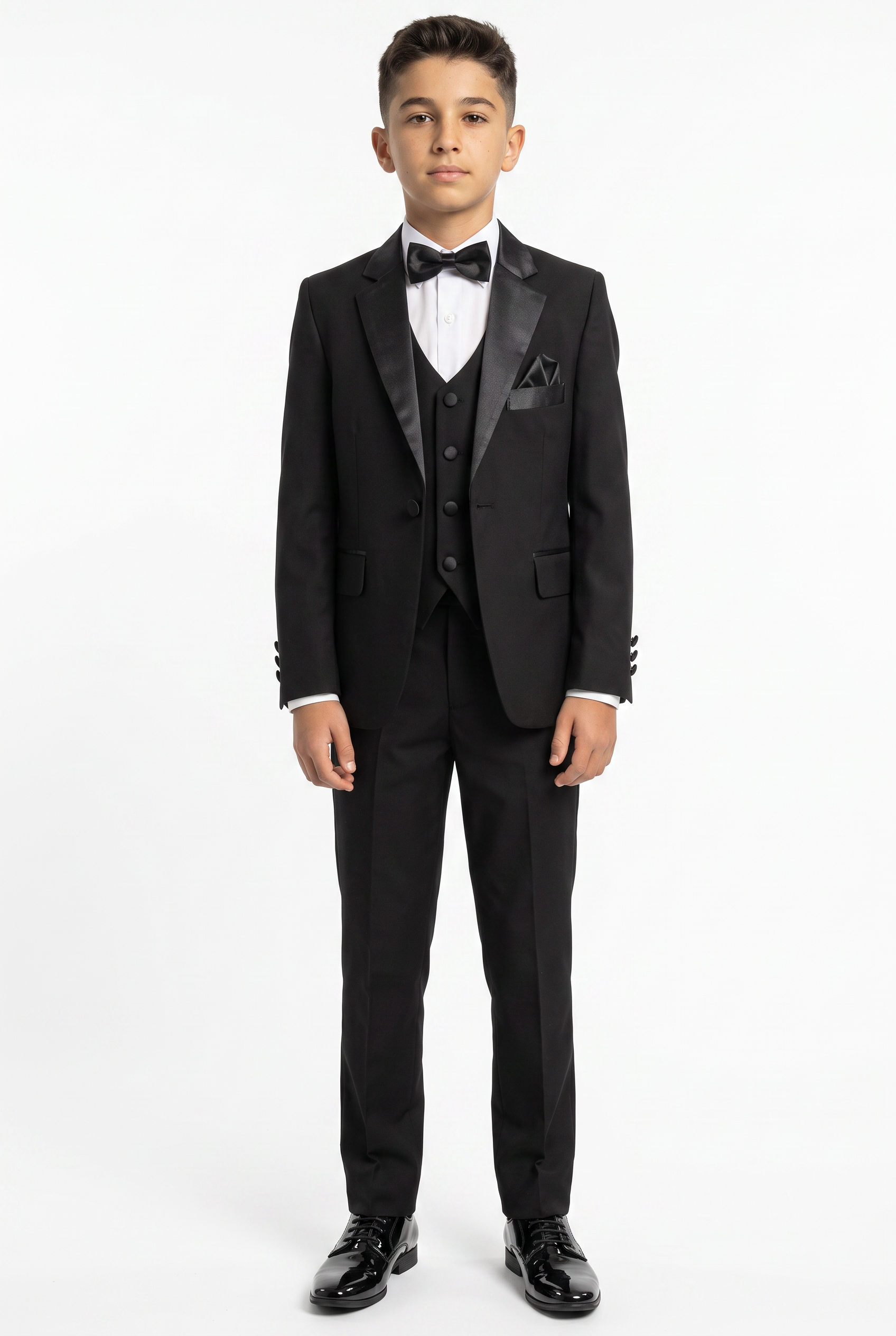 Boys Sheen Lapel Tuxedo Suit - Black