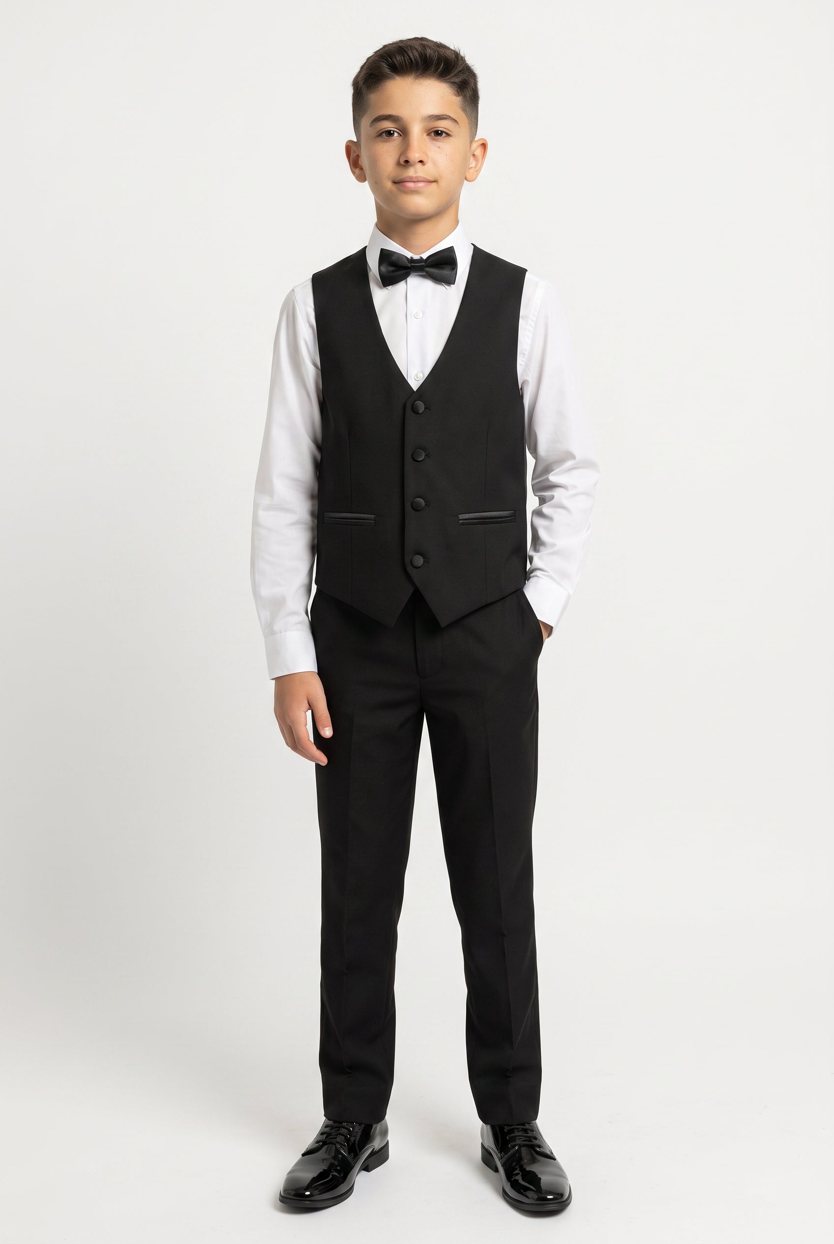 Boys Sheen Lapel Tuxedo Suit - Black