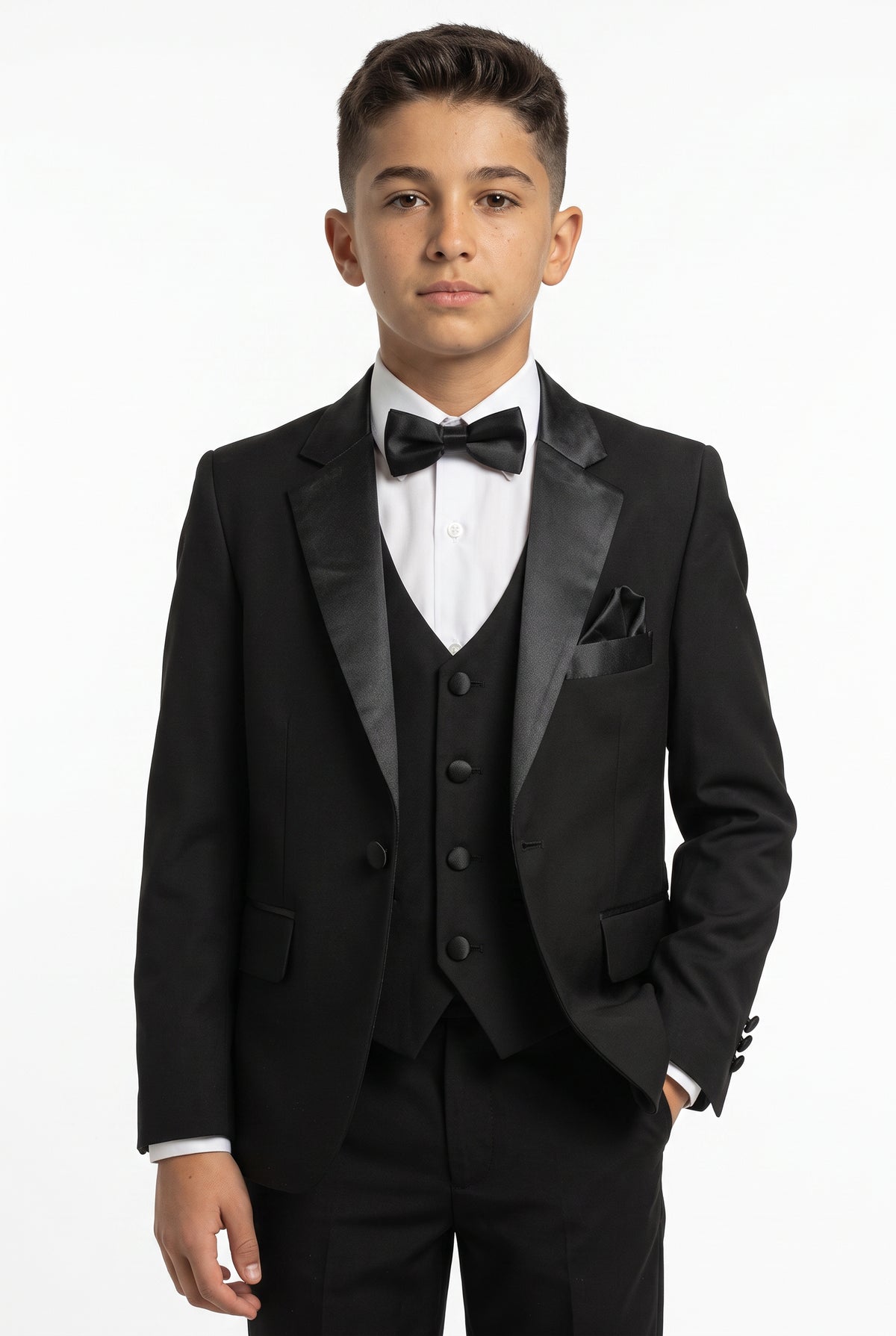 Boys Sheen Lapel Tuxedo Suit - Black