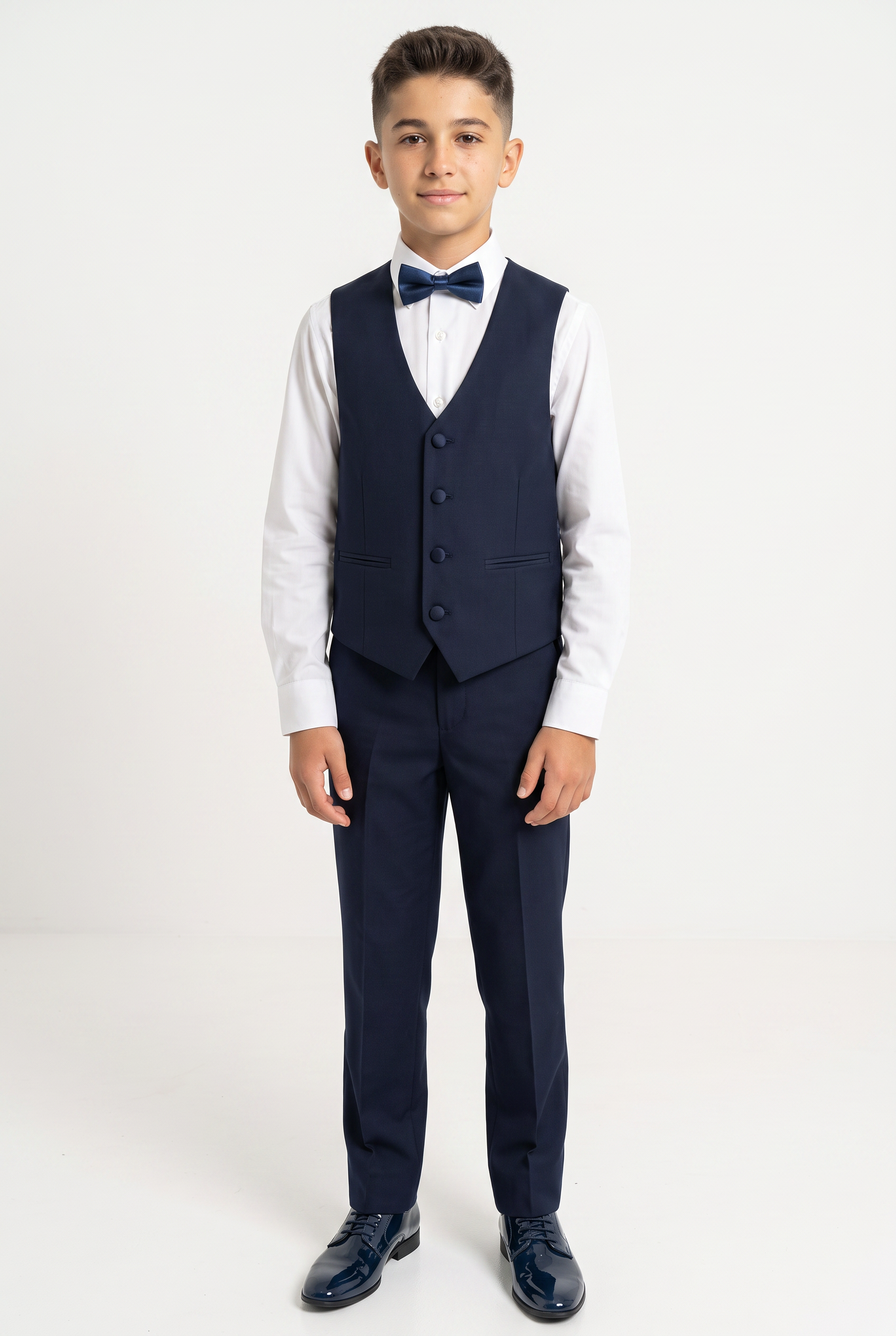 Boys Sheen Lapel Tuxedo Suit - Navy Blue